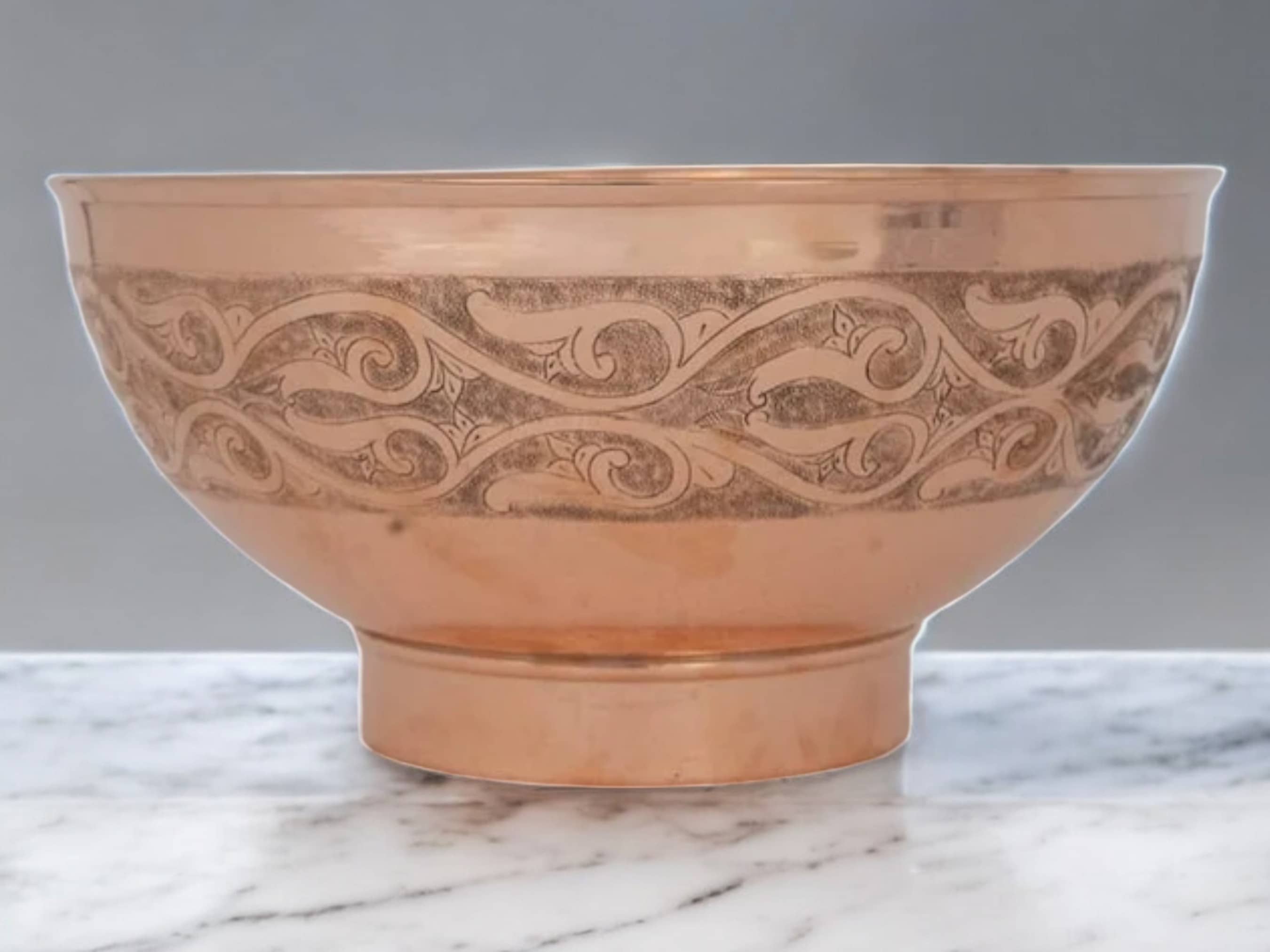 Copper Bathroom Vessel Sink – Hand Engraved & Hammered Bowl Vanity Sink-0