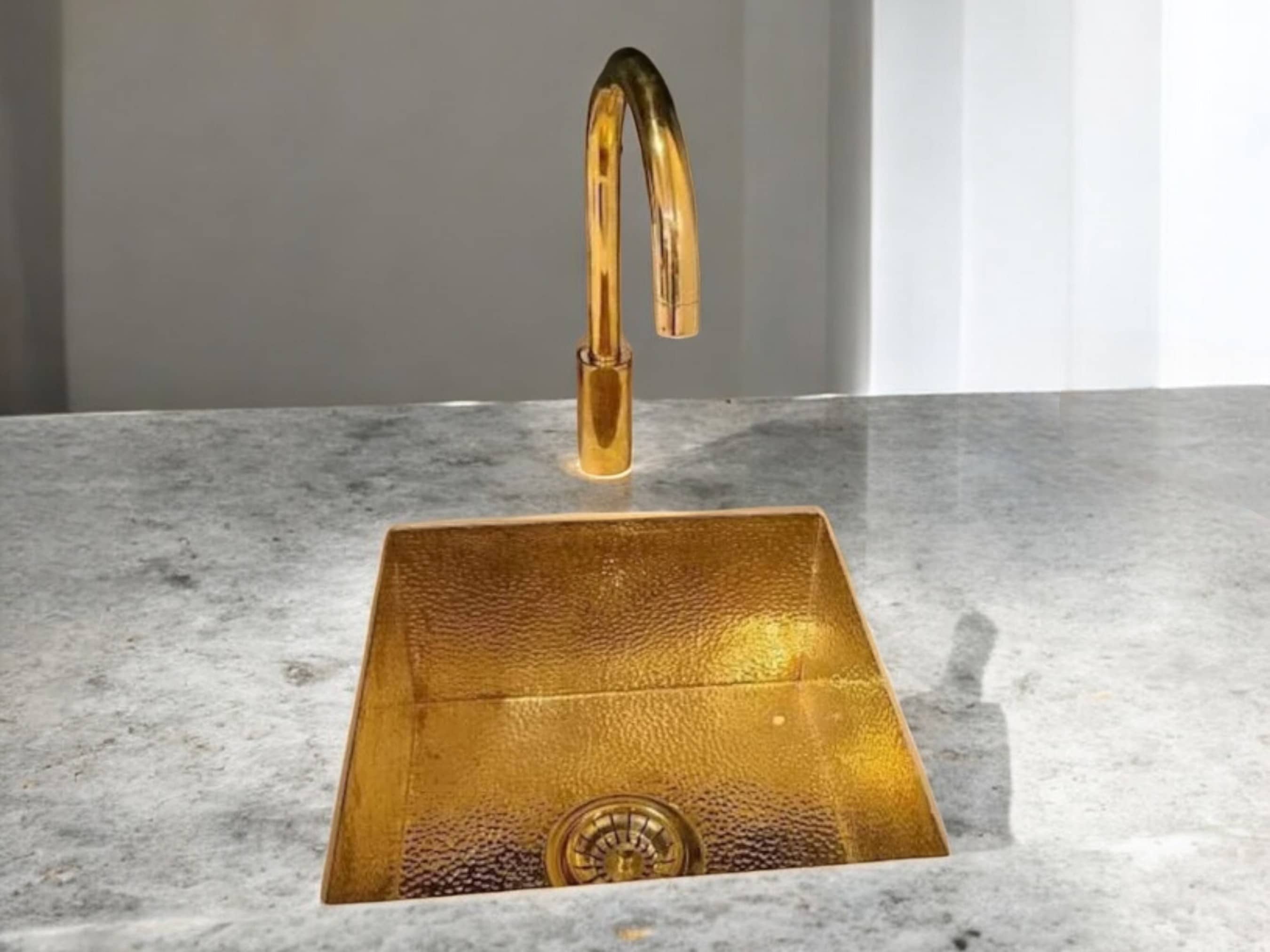 Solid Unlacquered Brass Undermount Hammered Sink – Kitchen Bar Sink, Island Sink, Outdoor Sink-0