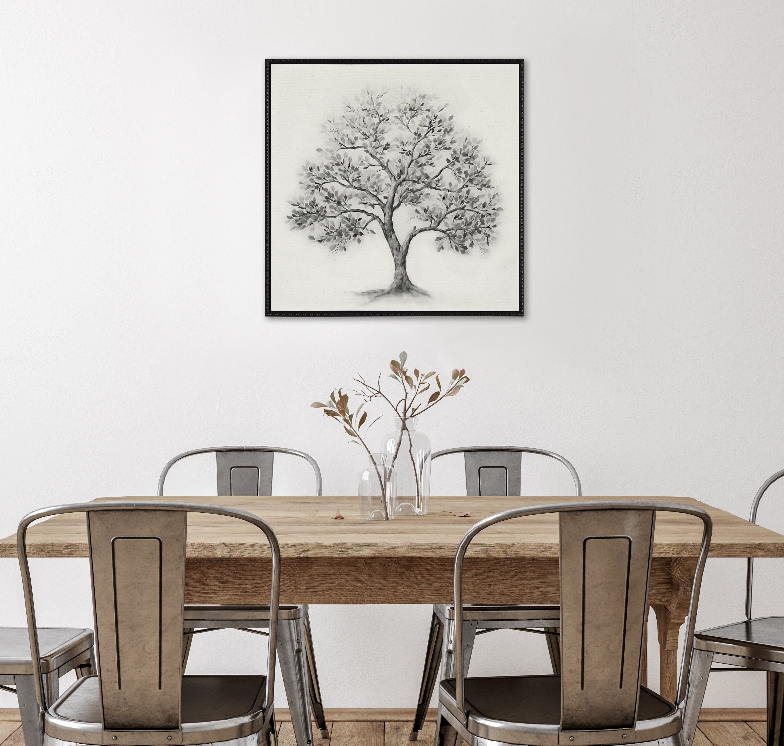 Sylvie Traditional Tree Linen Textured Framed Canvas by The Creative Bunch Studio