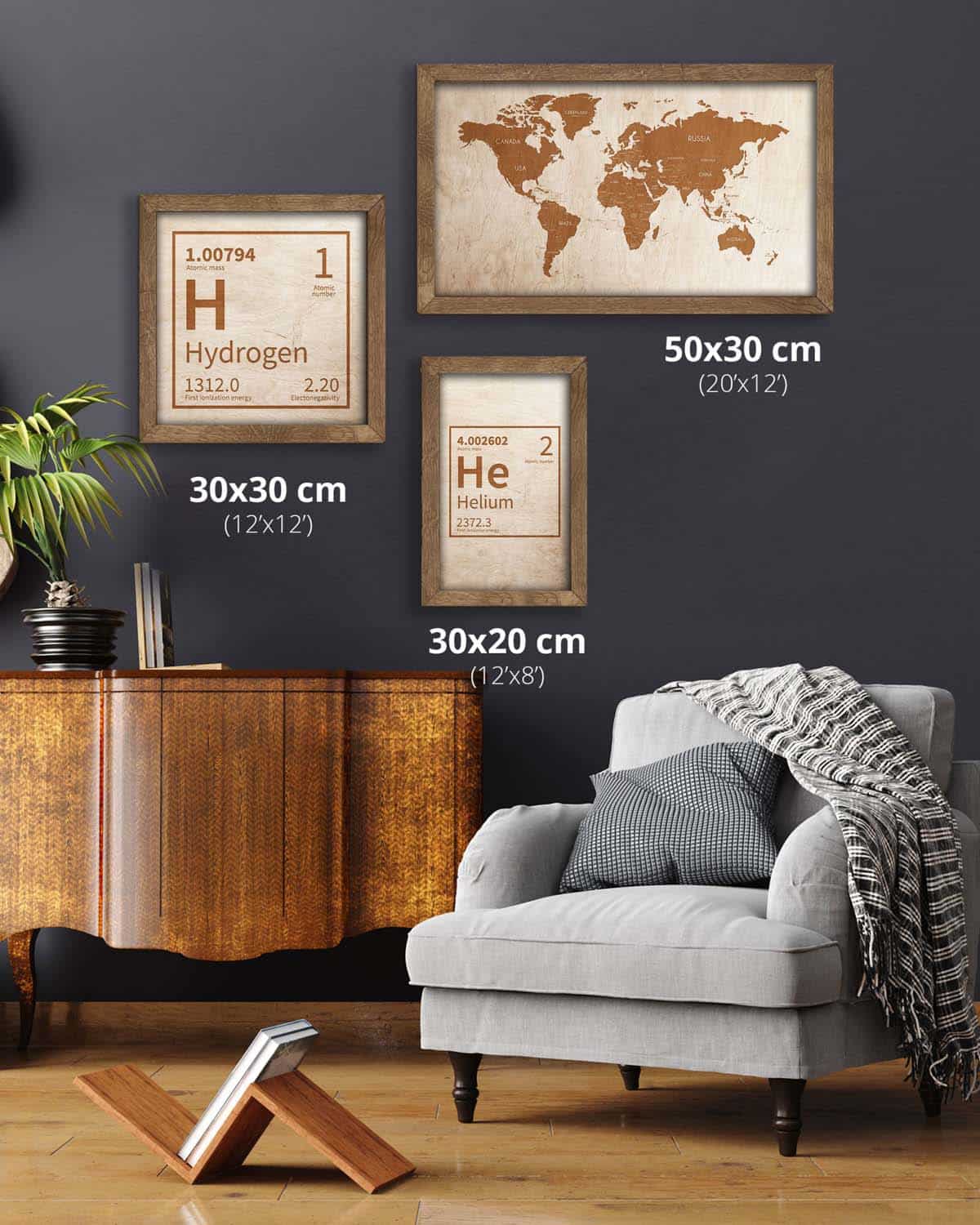 Wooden World Map in an oak frame-1