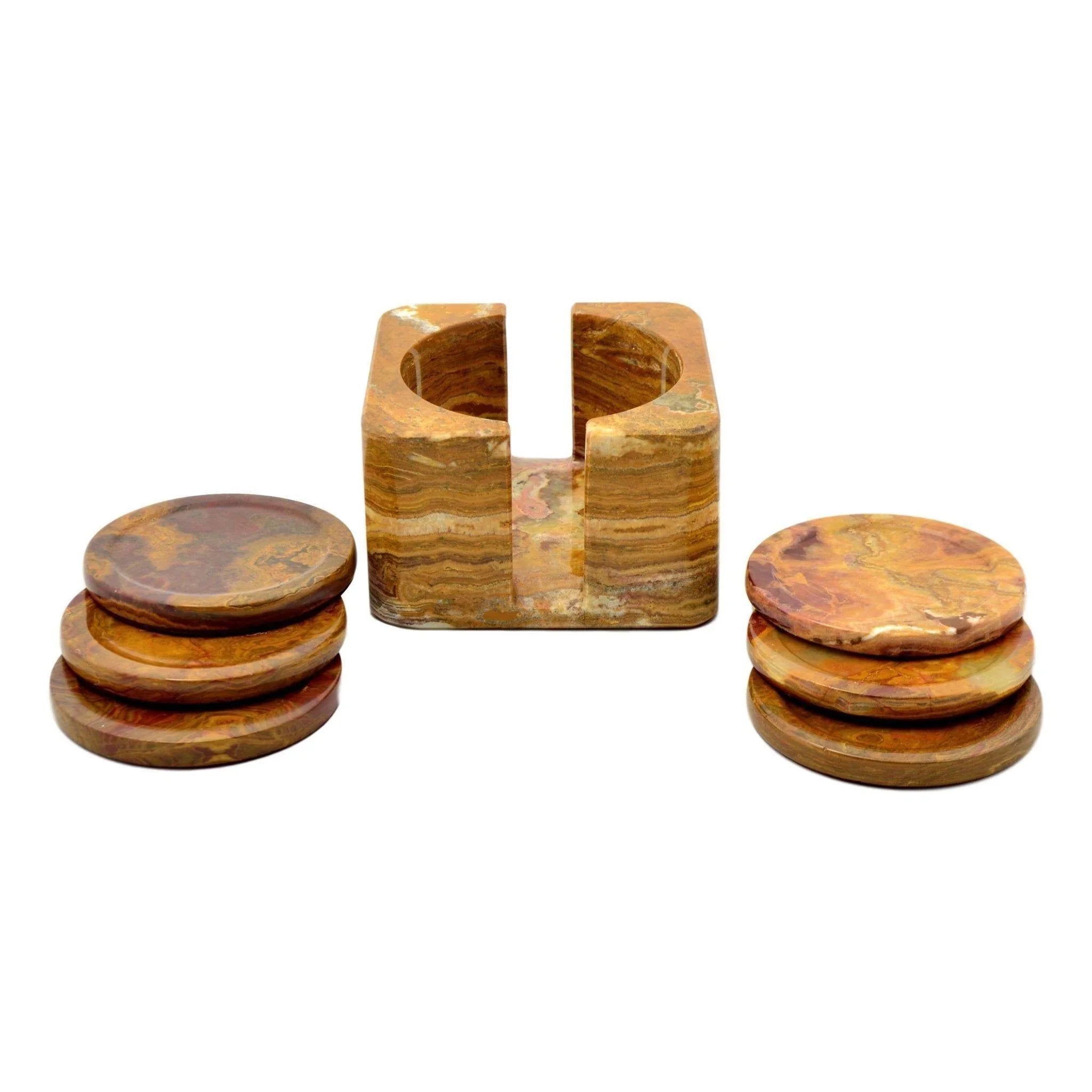 Multi Brown Onyx Coasters with Square Holder