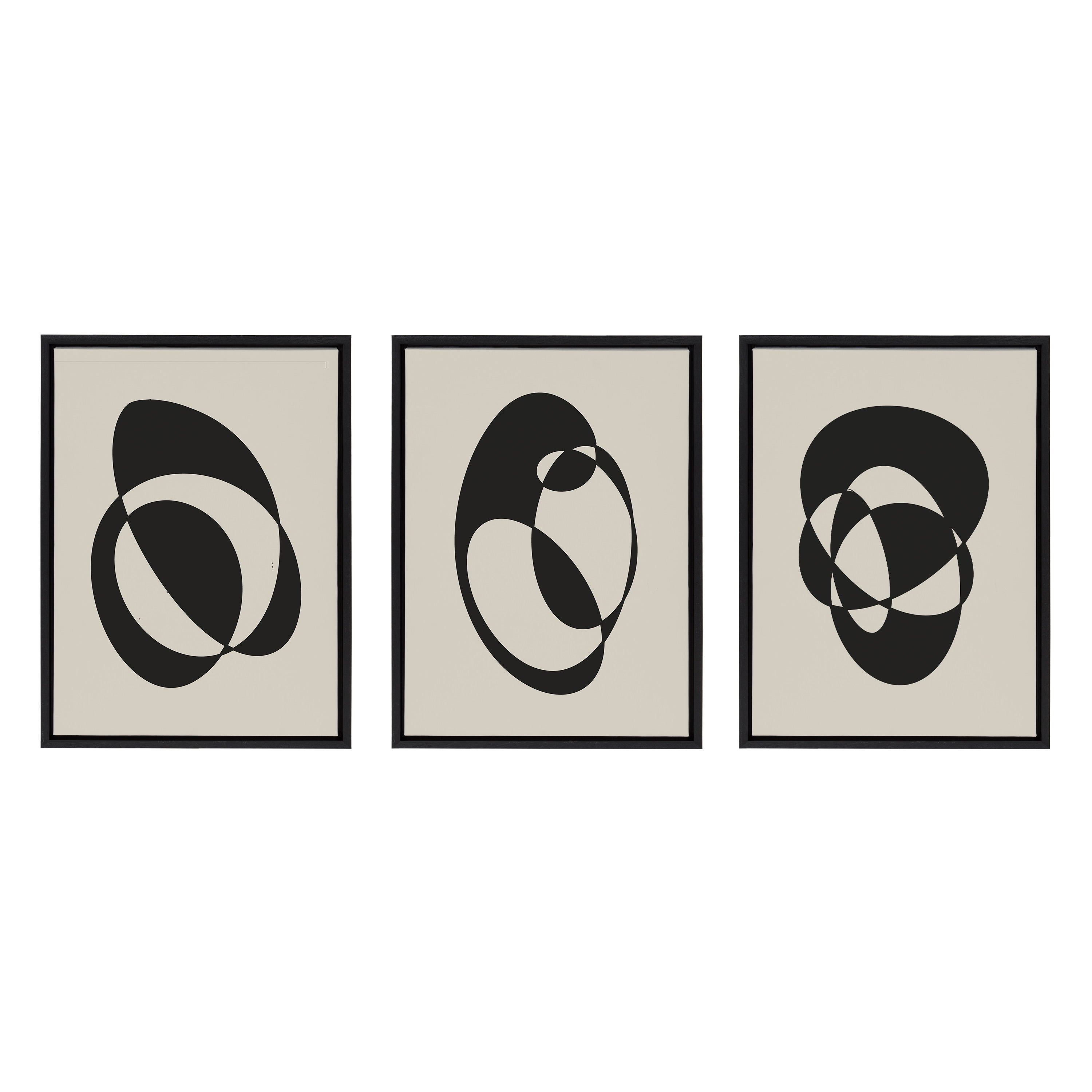 Sylvie Retro Midcentury Modern Abstract Graphic Shapes Framed Canvas Art Set by The Creative Bunch Studio