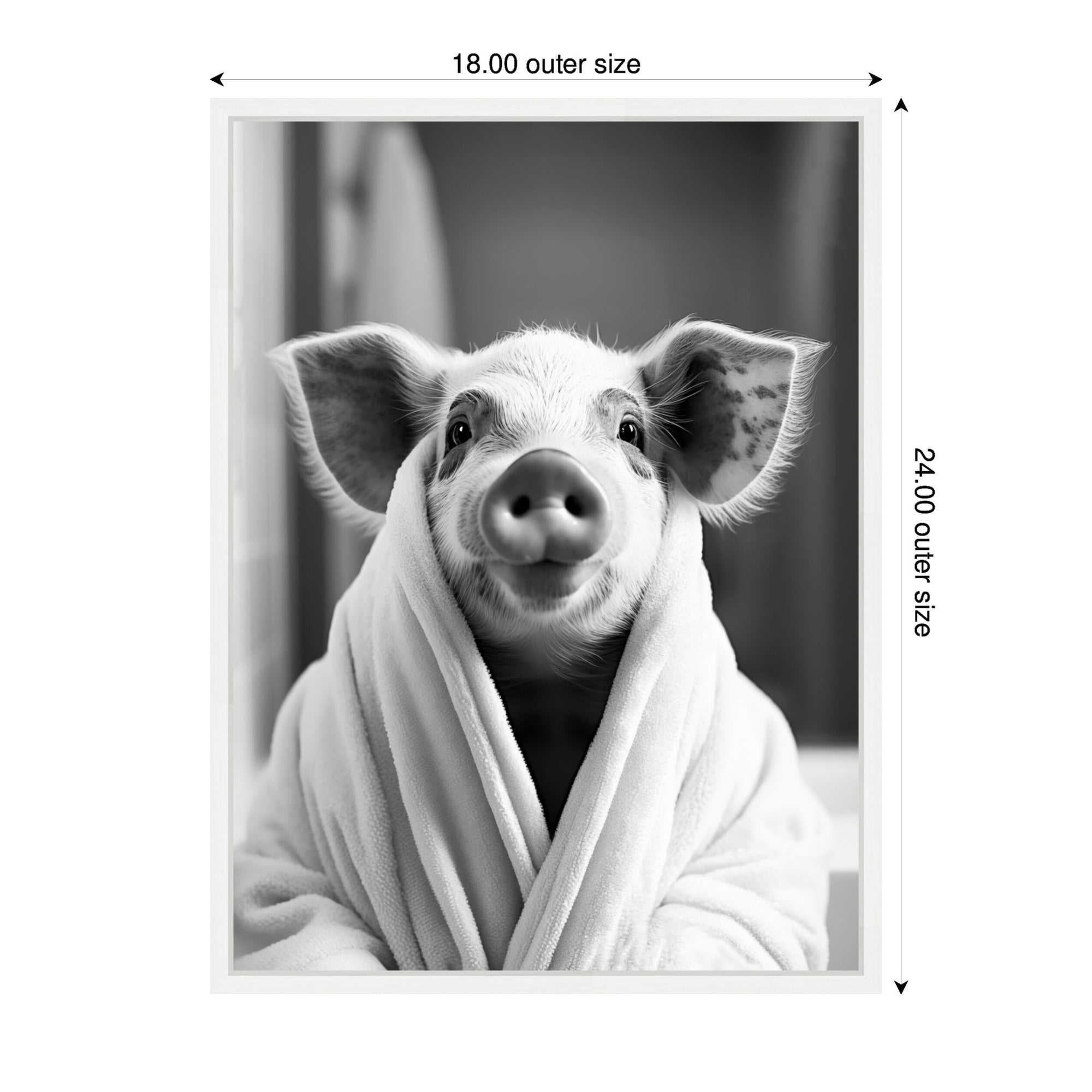 Sylvie Pig Bathroom Art Towel Robe Black and White Framed Canvas by The Creative Bunch Studio