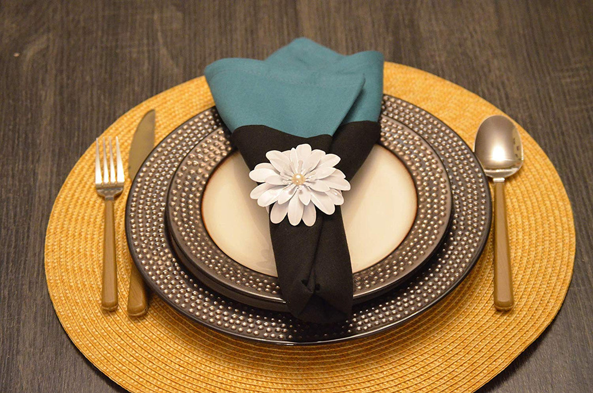 Vibhsa White Floral Napkin Rings | Set of 4, Pearl Accents, Handmade