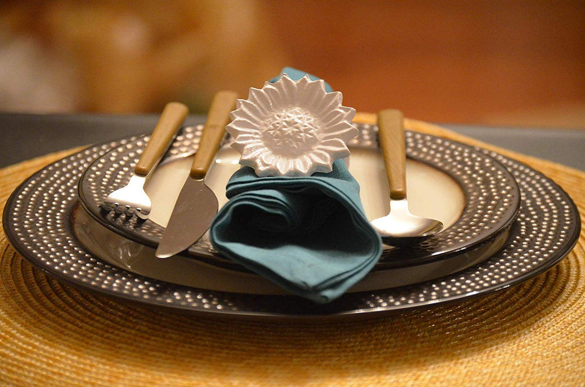 Vibhsa White Sunflower Napkin Rings | Set of 4, Handcrafted Aluminum