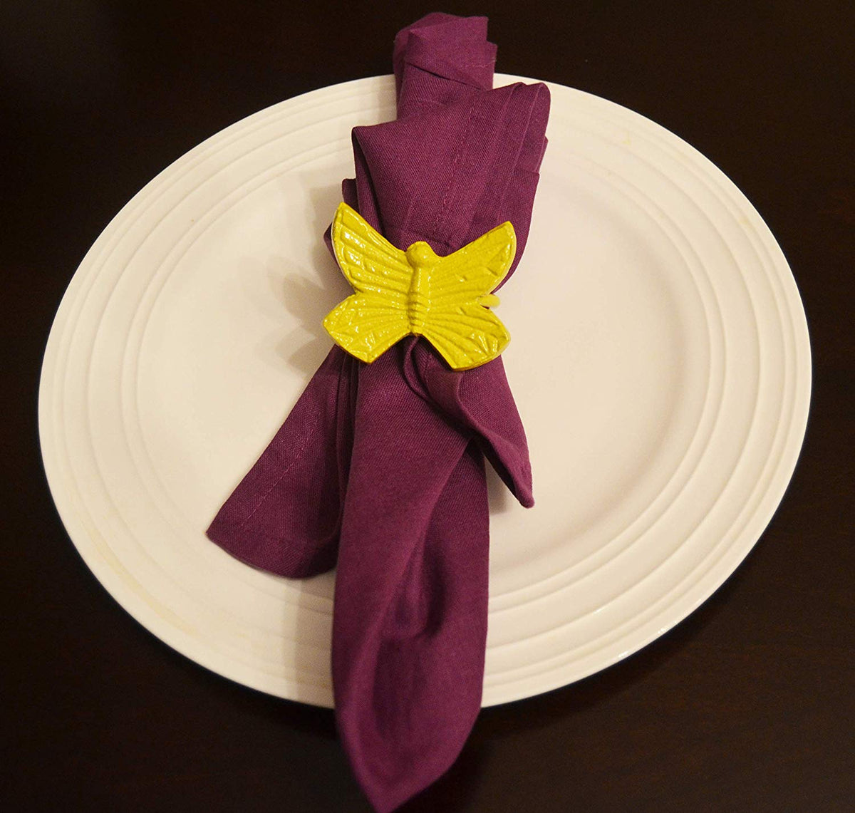 Vibhsa Yellow Butterfly Napkin Rings | Set of 4, Handcrafted Aluminum