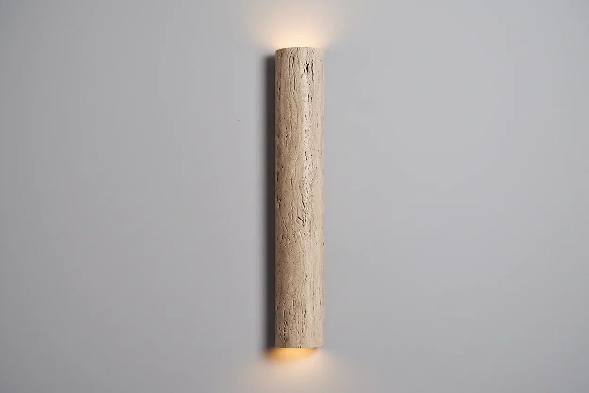 Natural Travertine Bar Wall Sconce with Integrated LED | Stone Light for Hallways