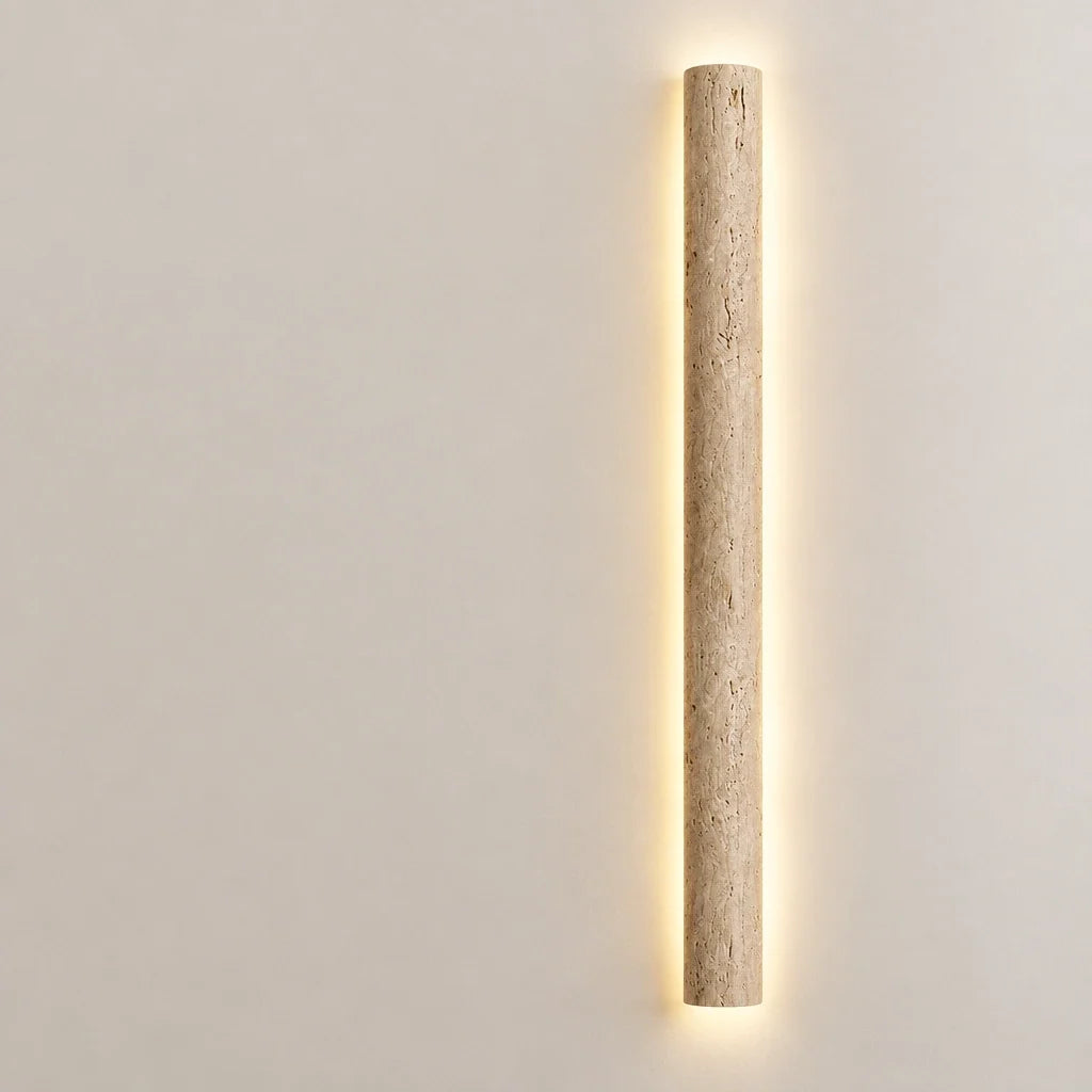 Natural Travertine Bar Wall Sconce with Integrated LED | Stone Light for Hallways