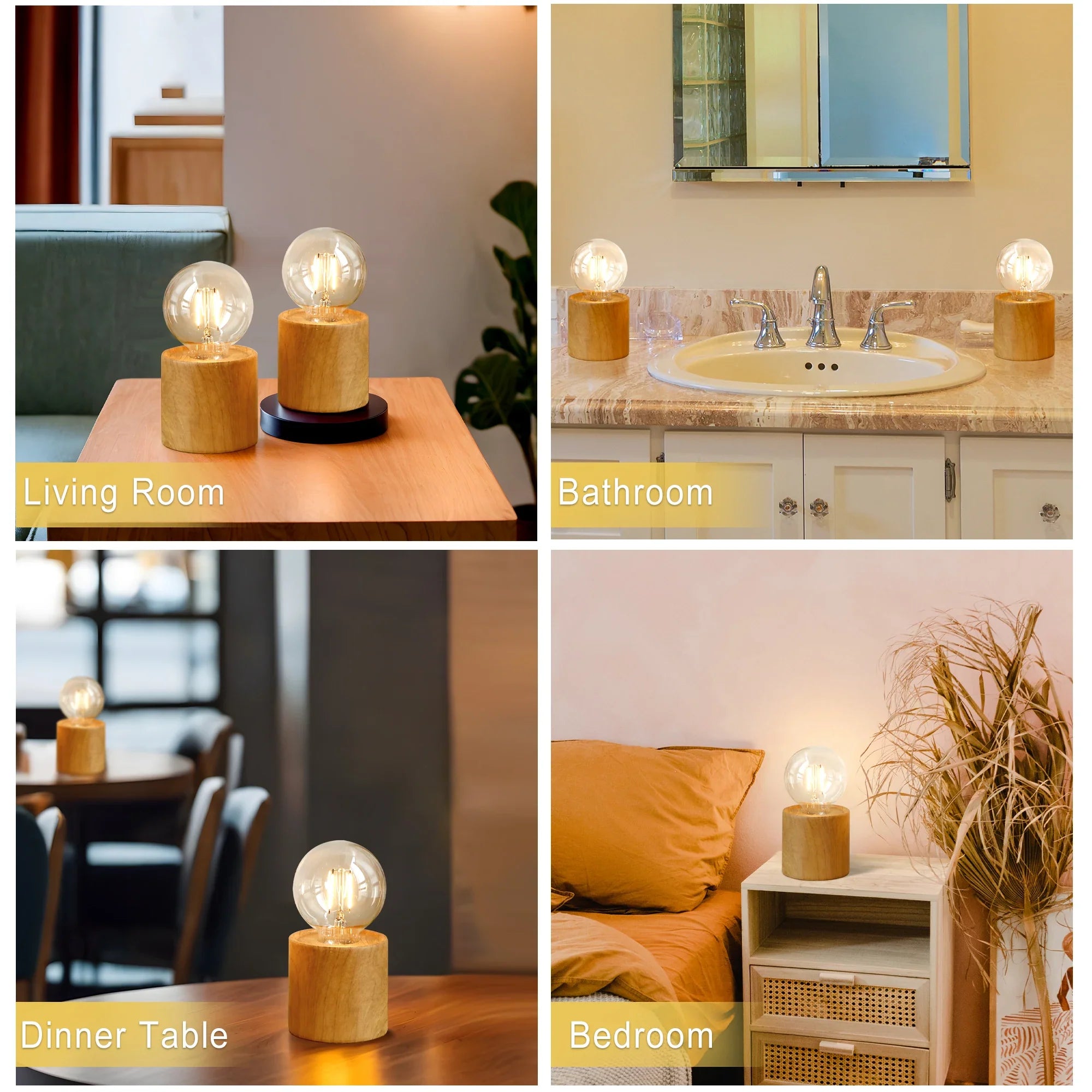 6.5" Tall Ceramic Set of 2 Wood Grain Table Lamp-3