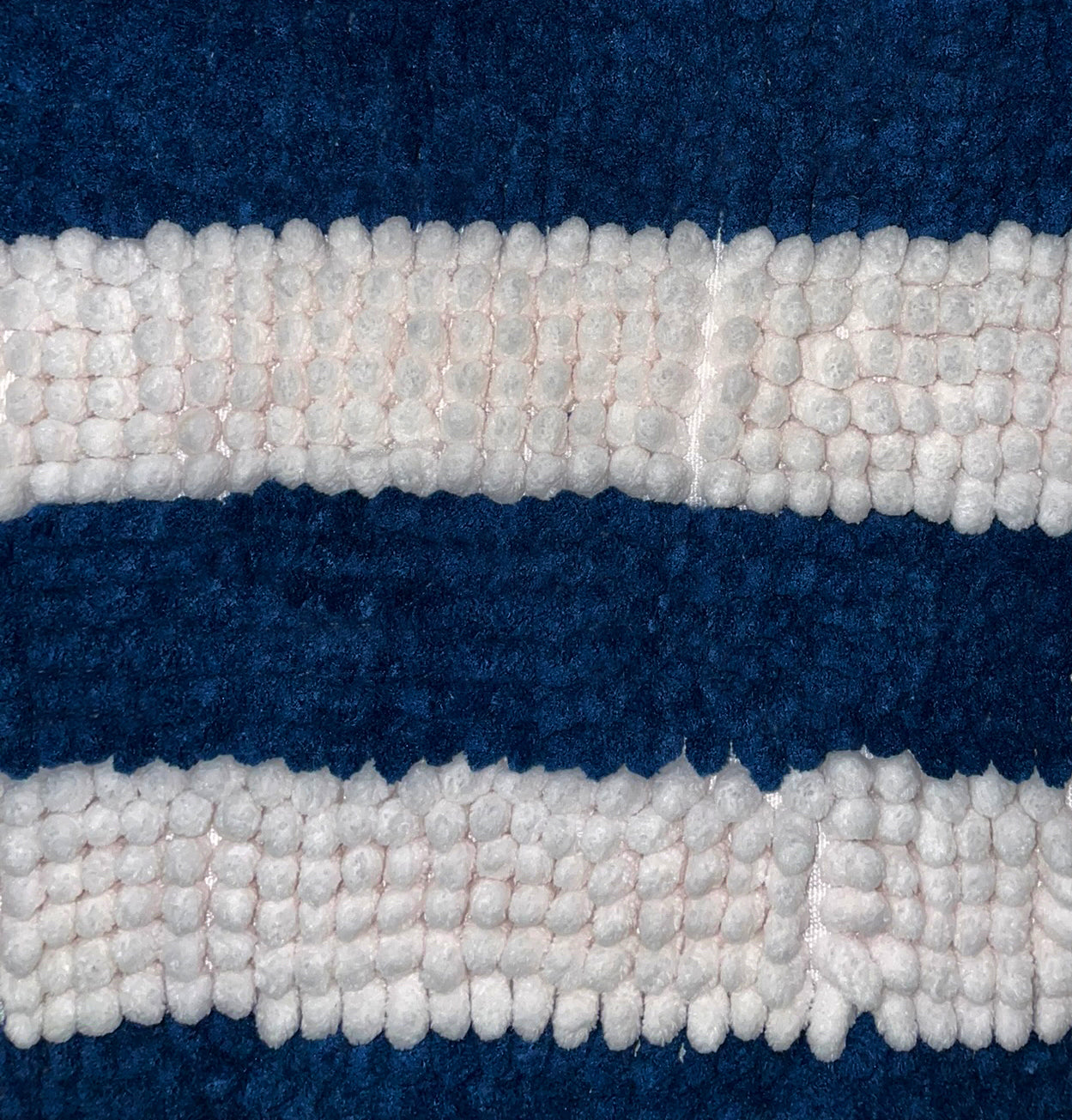 Large 2 Piece Set Blue White Stripe Soft Cozy Plush Chenille Bath Mat Bathroom Rug