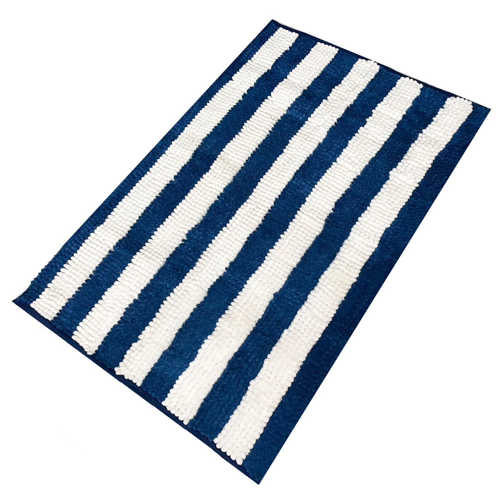 30"x20" - Blue White Stripe Soft Cozy Plush Chenille Bath Mat Bathroom Rug