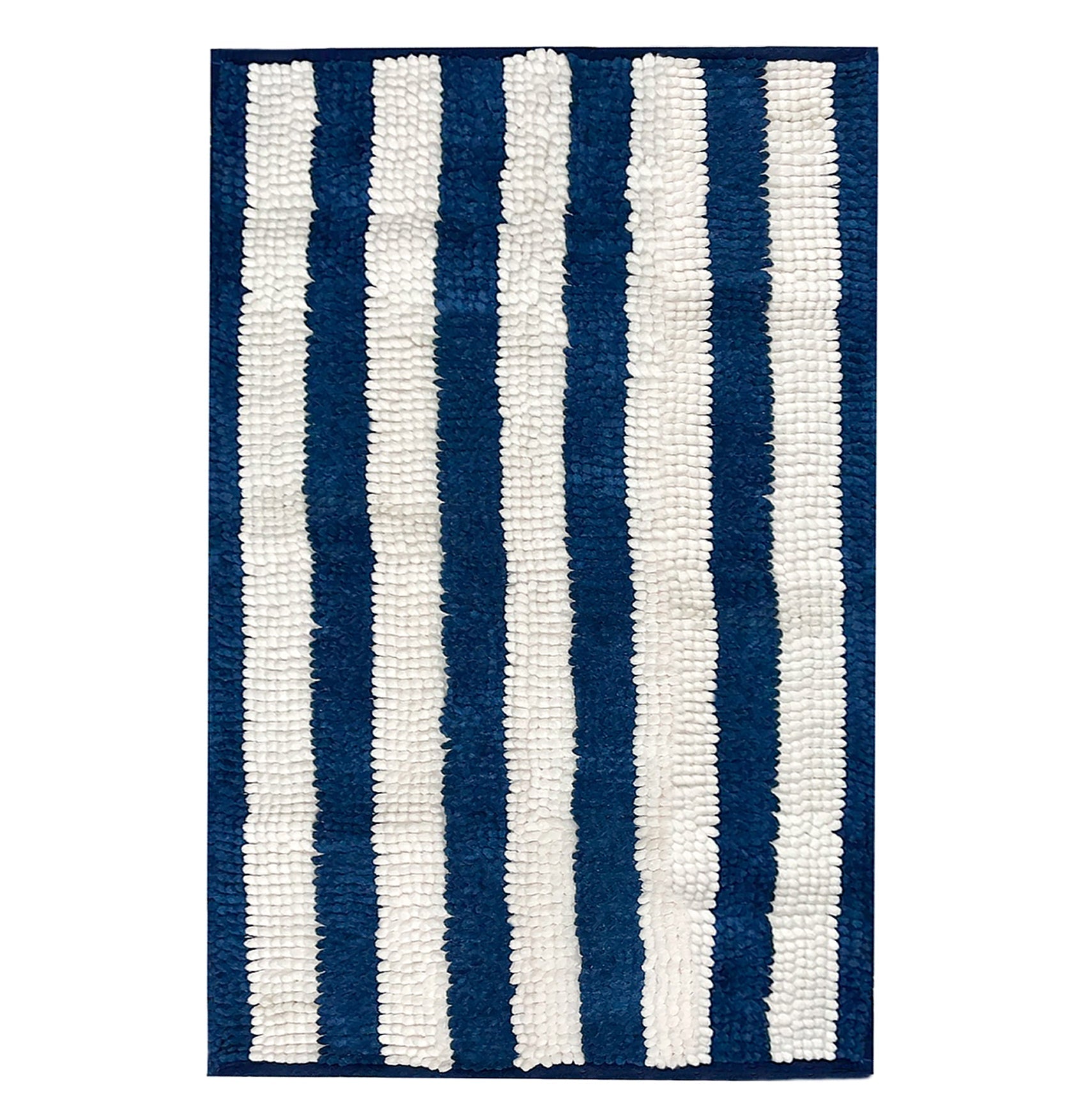 36"x24" - Blue White Stripe Soft Cozy Plush Chenille Bath Mat Bathroom Rug