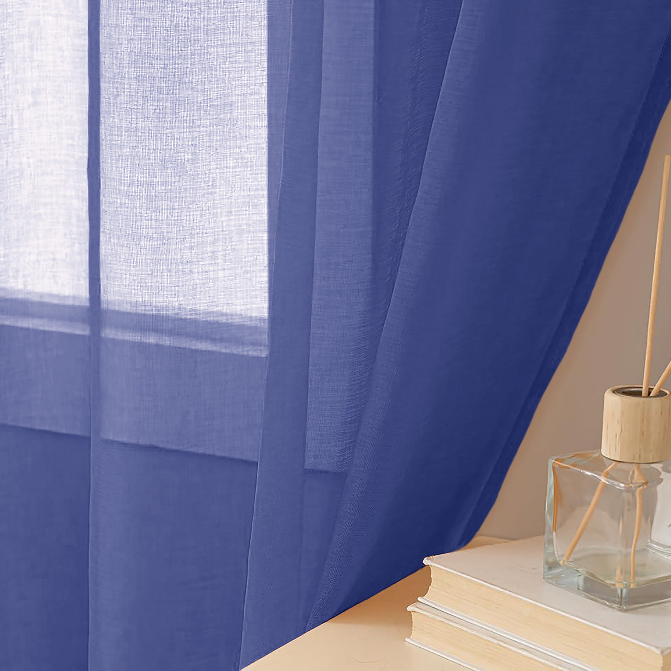 84" Inches Long - Navy Blue Sheer Window Rod Pocket Curtain Set (2 Panels)