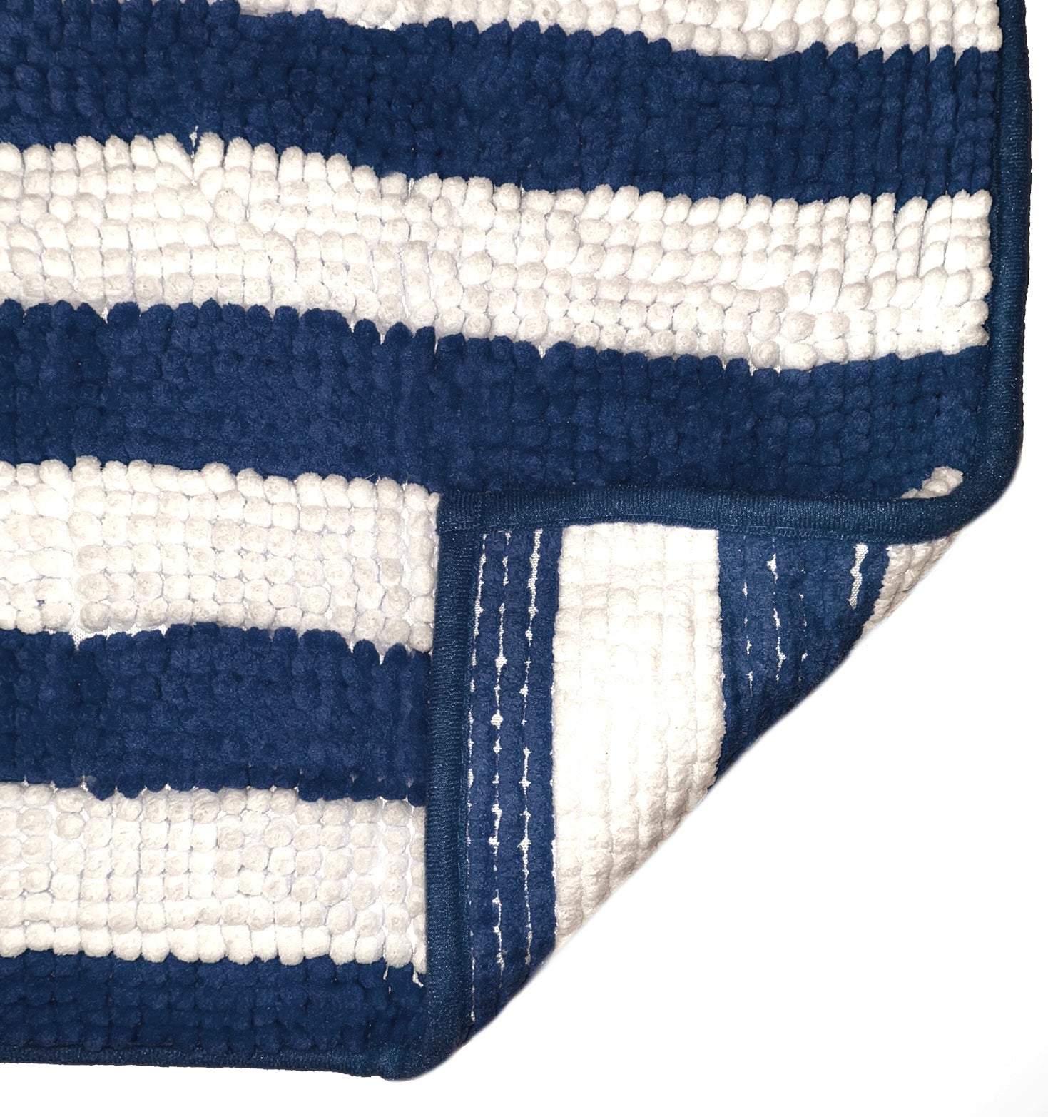 36"x24" - Blue White Stripe Soft Cozy Plush Chenille Bath Mat Bathroom Rug