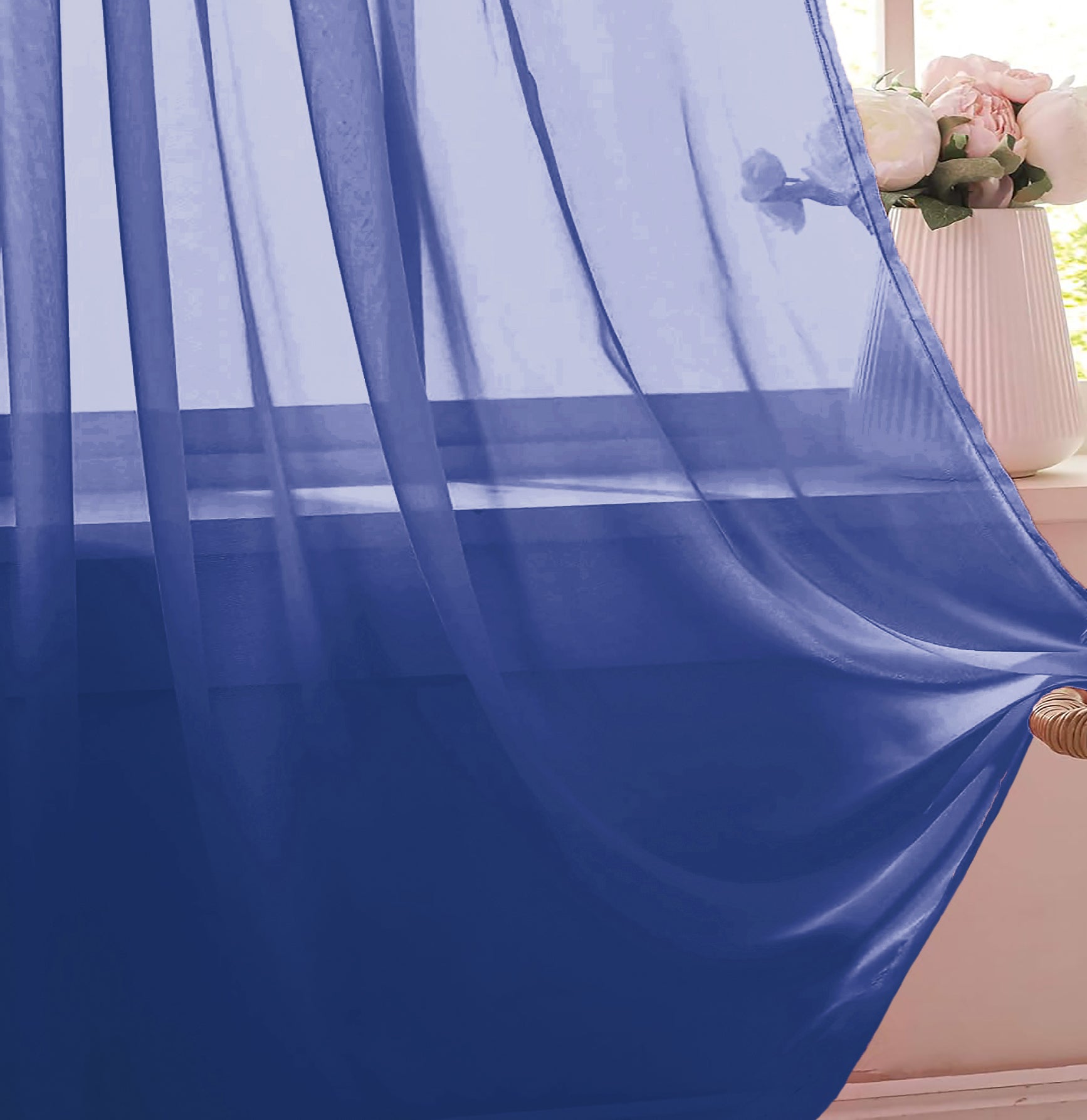 84" Inches Long - Navy Blue Sheer Window Rod Pocket Curtain Set (2 Panels)