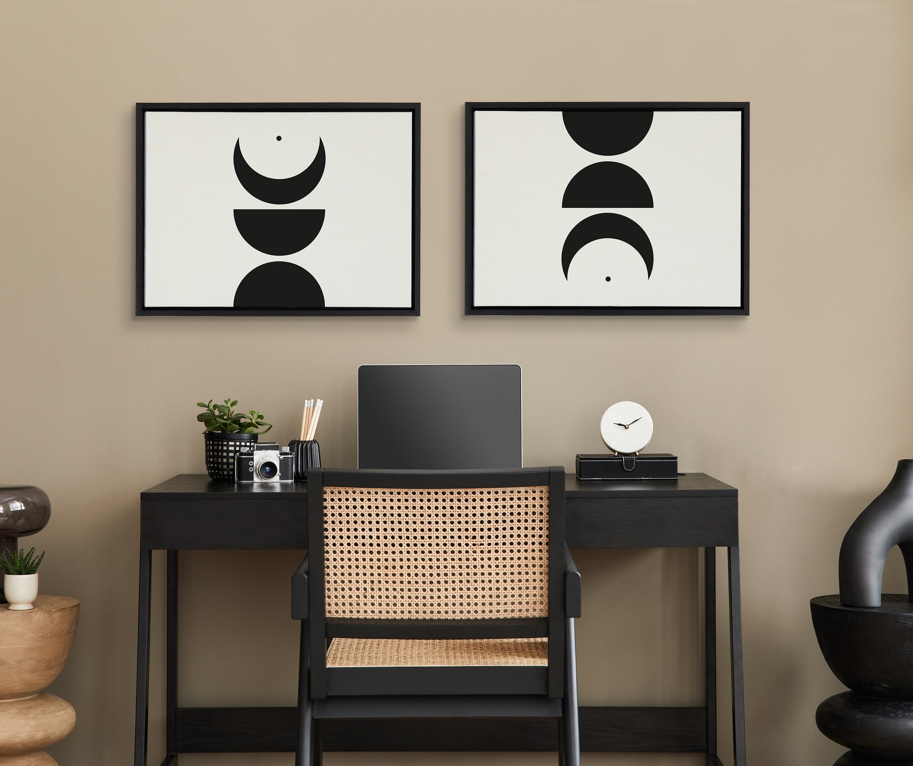Sylvie Modern Geometric Moon Phases Framed Canvas Set by The Creative Bunch Studio