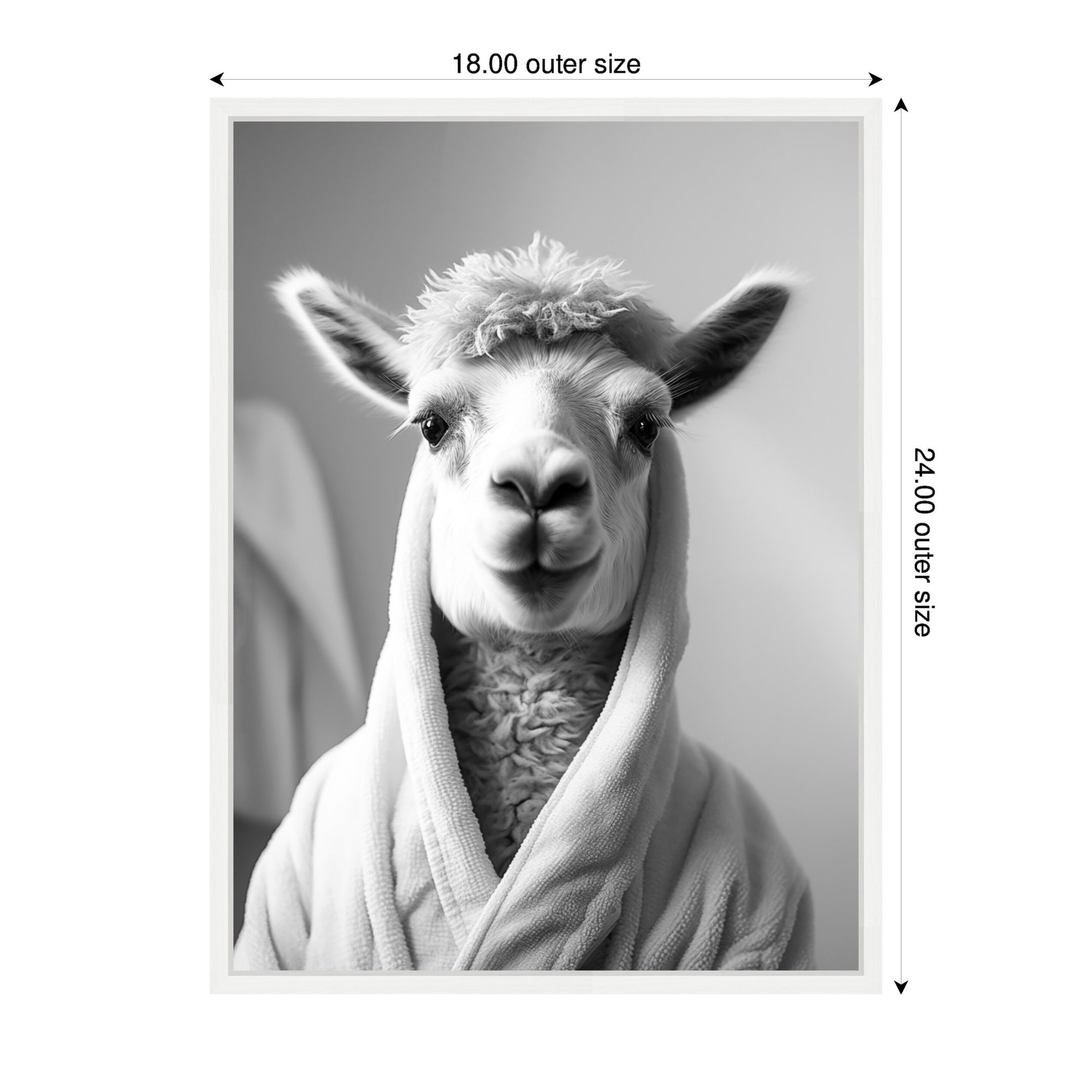 Sylvie Llama Bathroom Art Towel Robe Black and White Framed Canvas by The Creative Bunch Studio