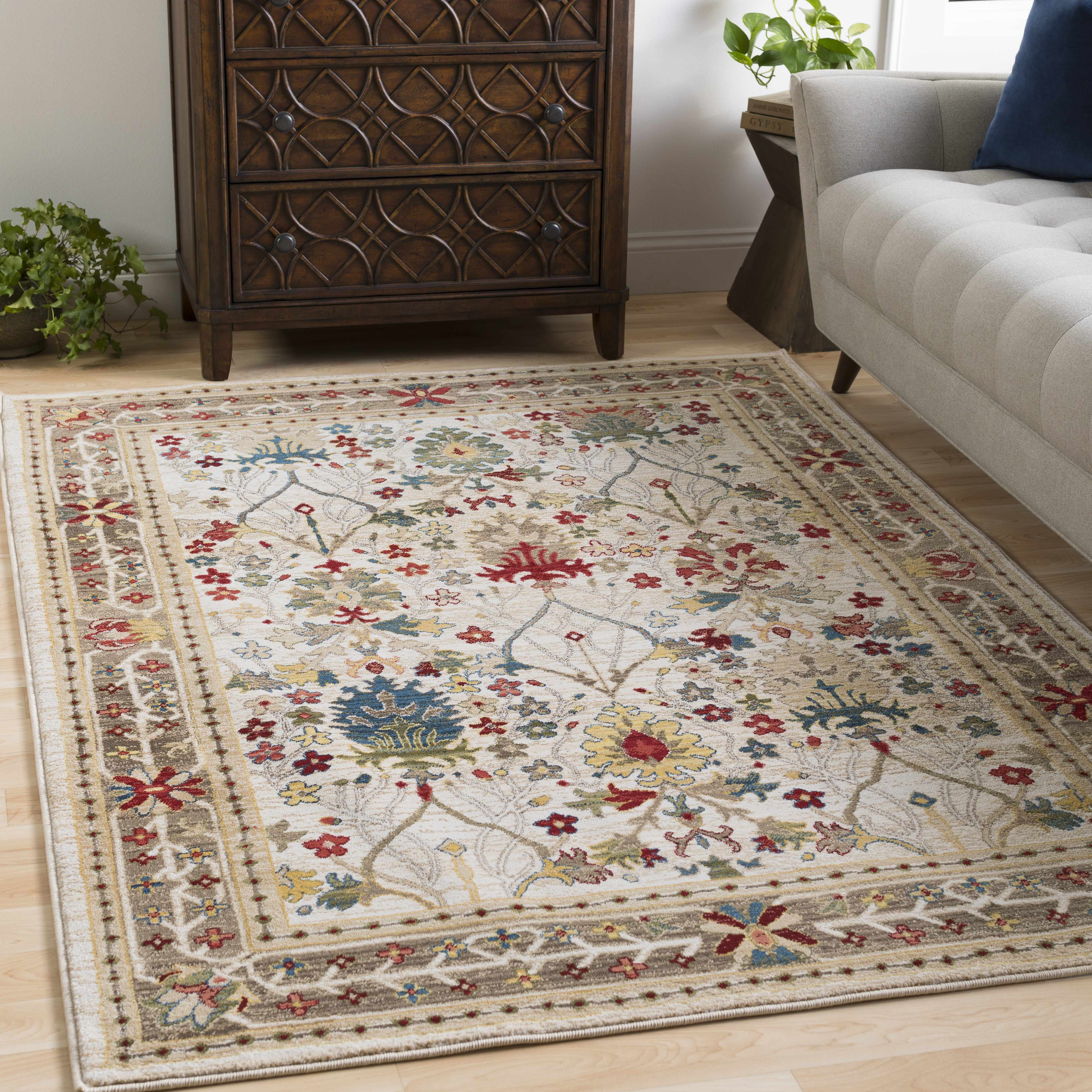 Neola White/Brown Damask Area Rug-0