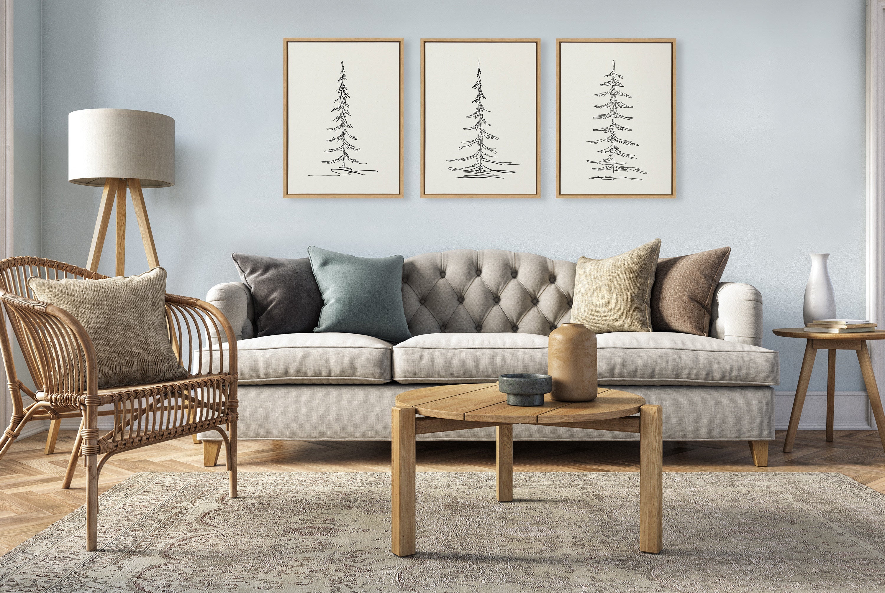 Sylvie Minimalist Evergreen Trees Framed Canvas Set by The Creative Bunch Studio