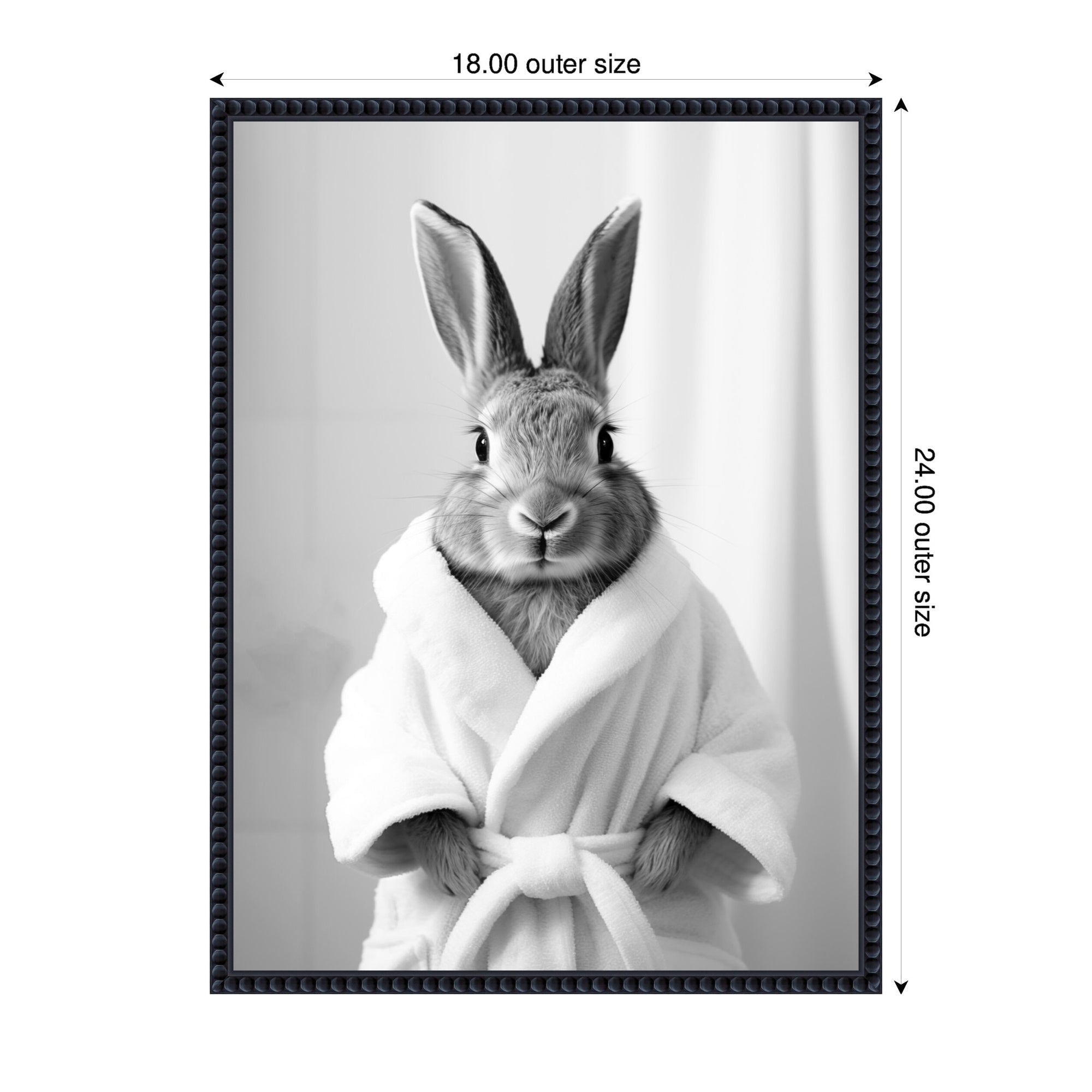Sylvie Bunny Bathroom Art Towel Robe Black and White Framed Canvas by The Creative Bunch Studio