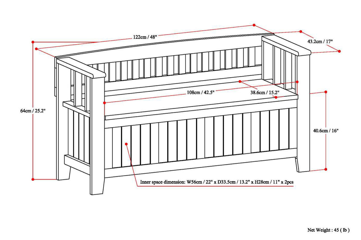 Acadian 48" Wide Solid Wood Entryway Storage Bench
