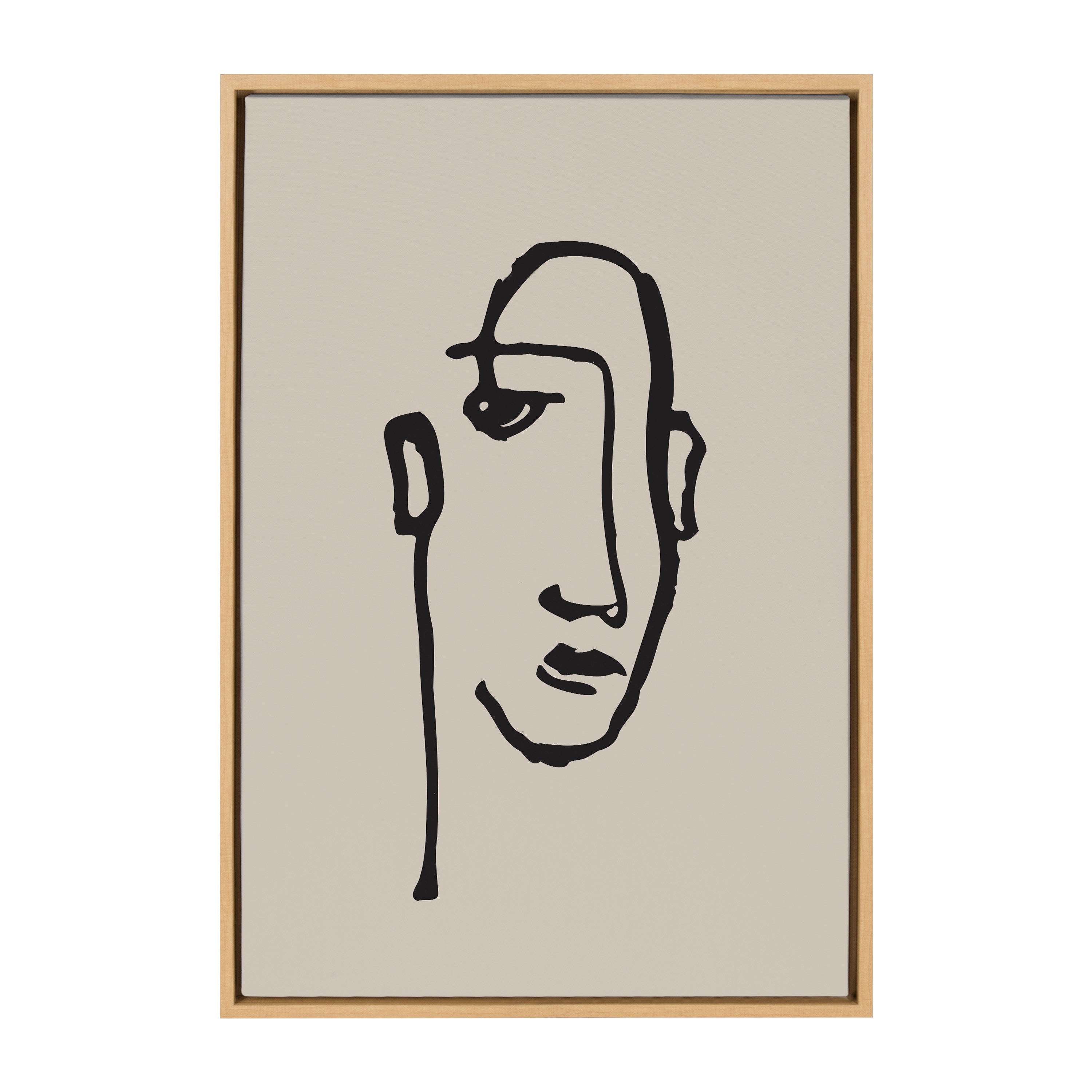 Sylvie Minimalist Neutral Line Art Drawing Face Framed Canvas by The Creative Bunch Studio