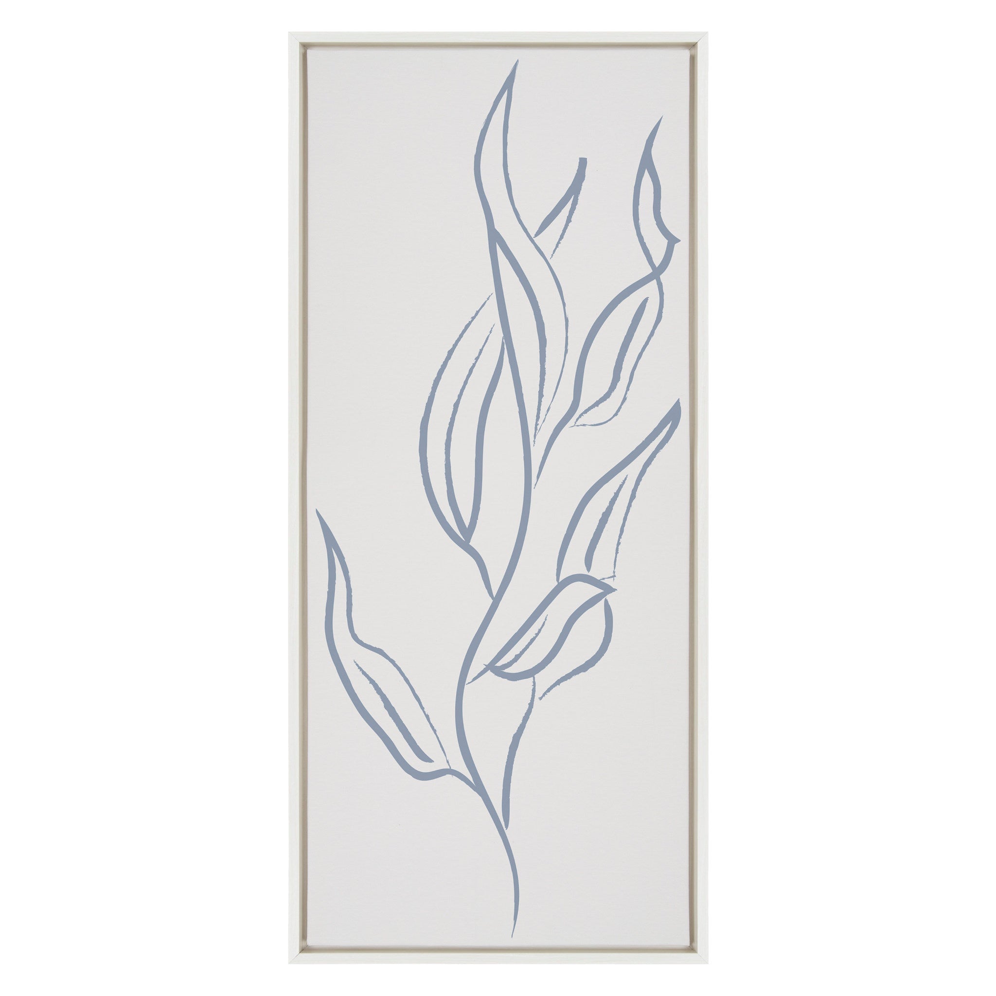 Sylvie Muted Illustrated Botanical Light Blue and Beige Framed Canvas by The Creative Bunch Studio