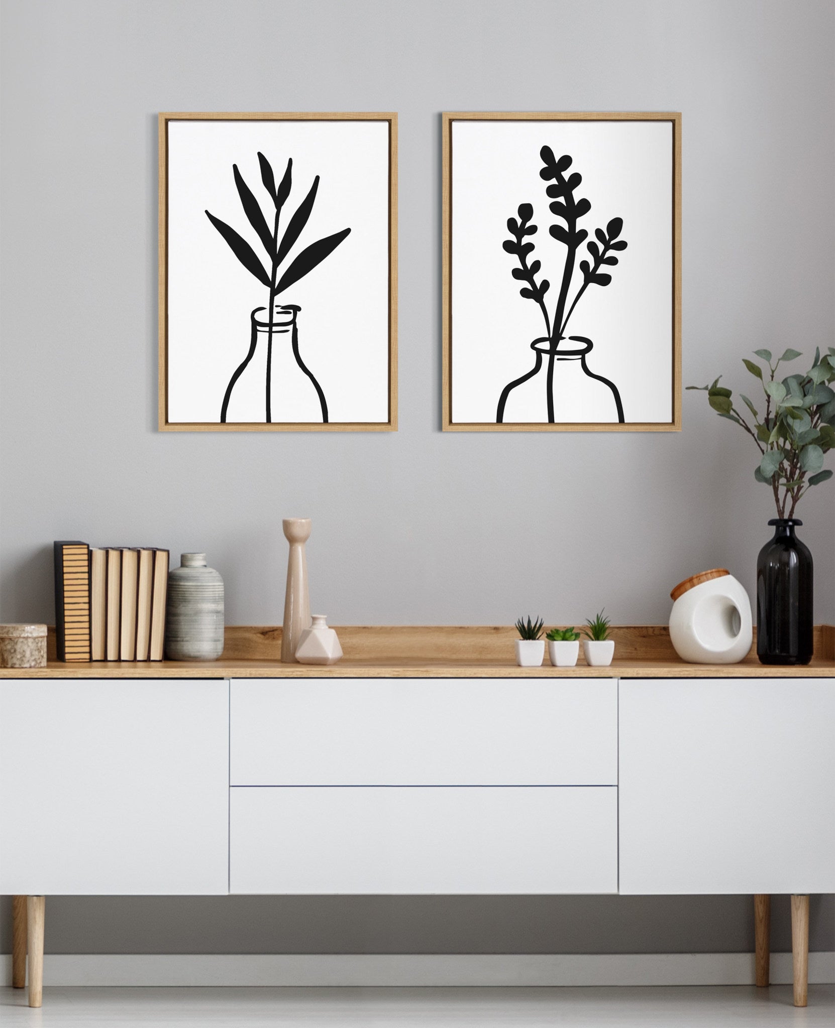 Sylvie Modern Botanical Vase Framed Canvas Set by The Creative Bunch Studio