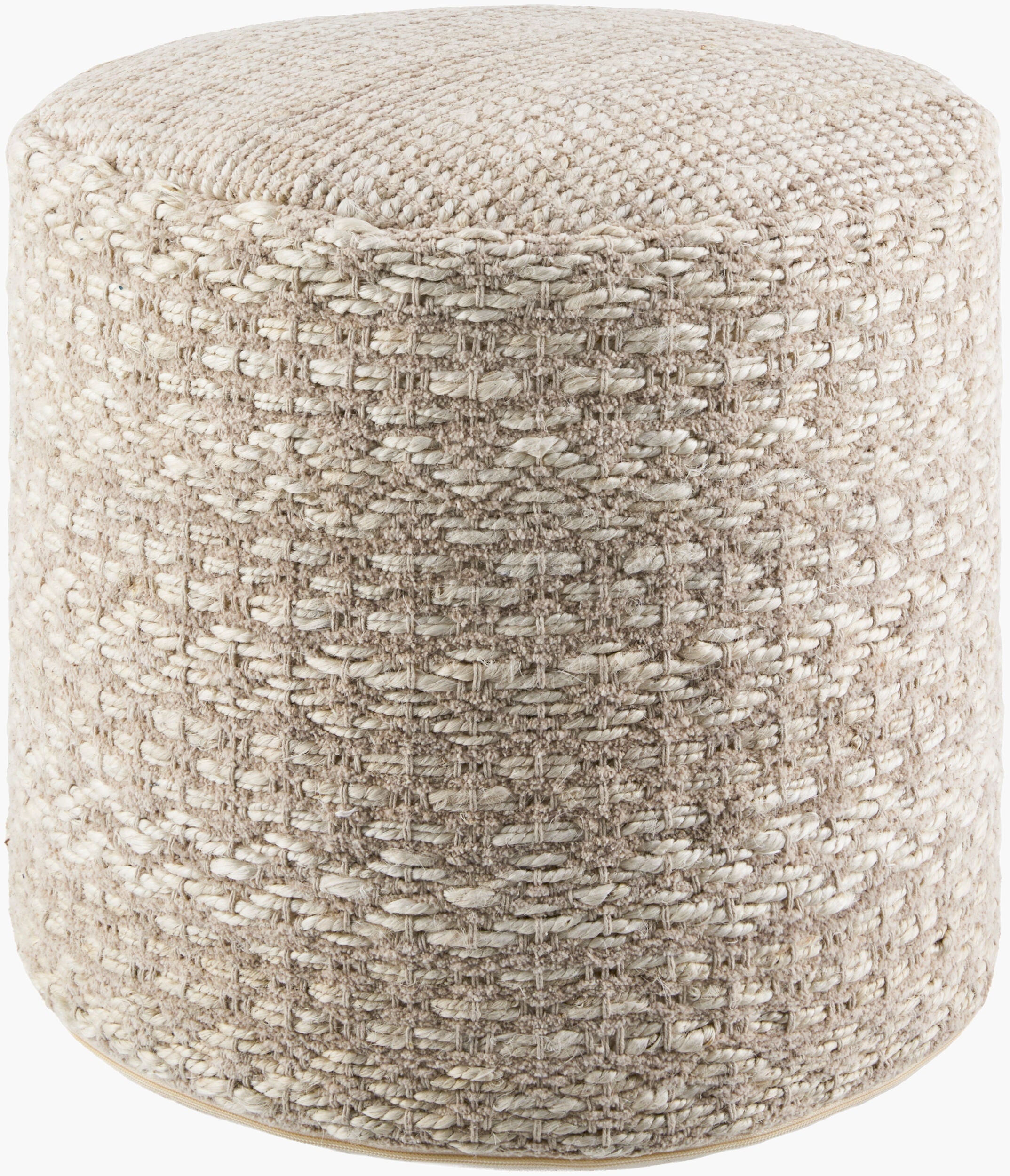 Beige Rustic Pouf with cotton details for casual extra seating or footrest-0