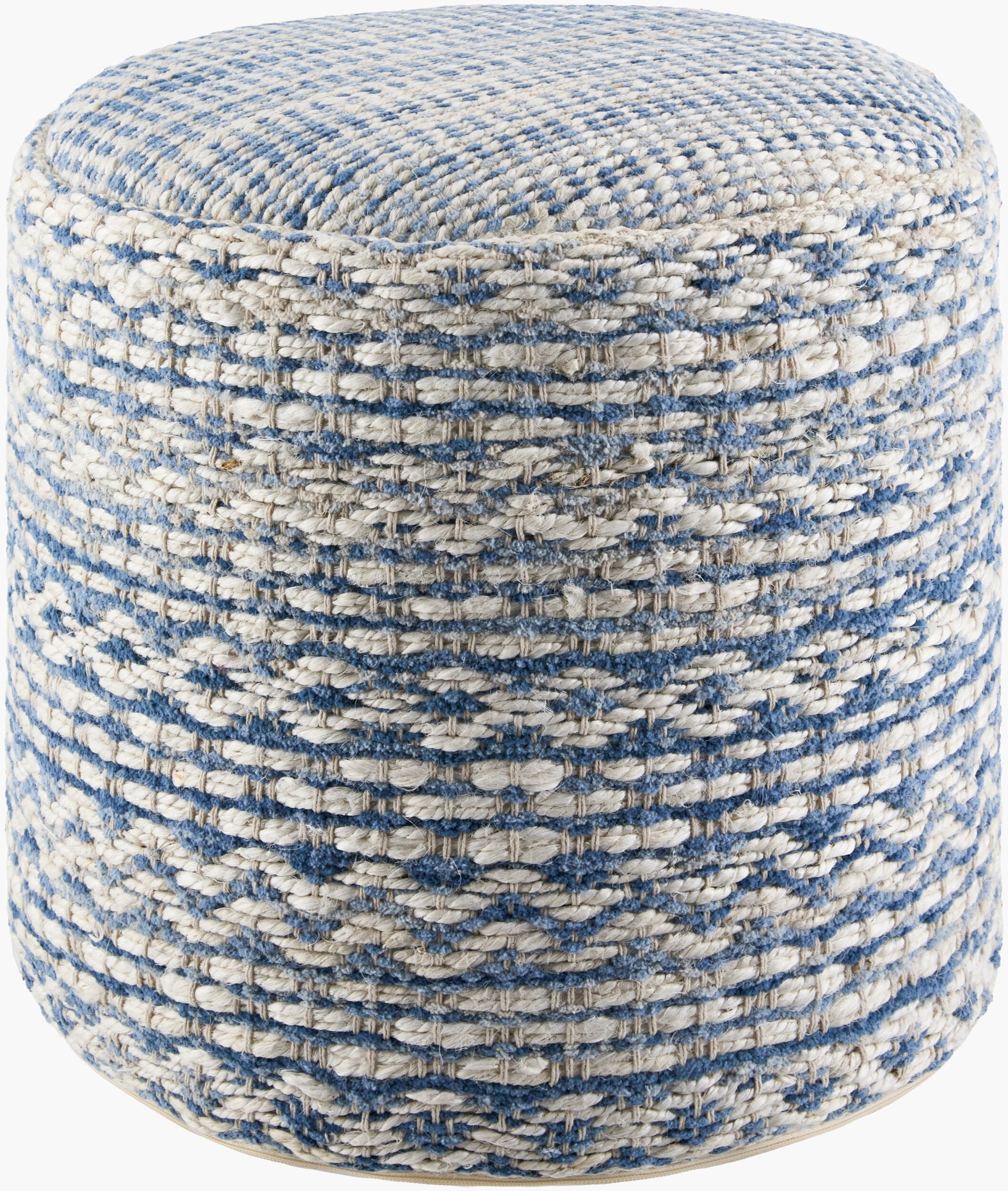 Aqua Blue Rustic Pouf with cotton details for casual extra seating or footrest-0