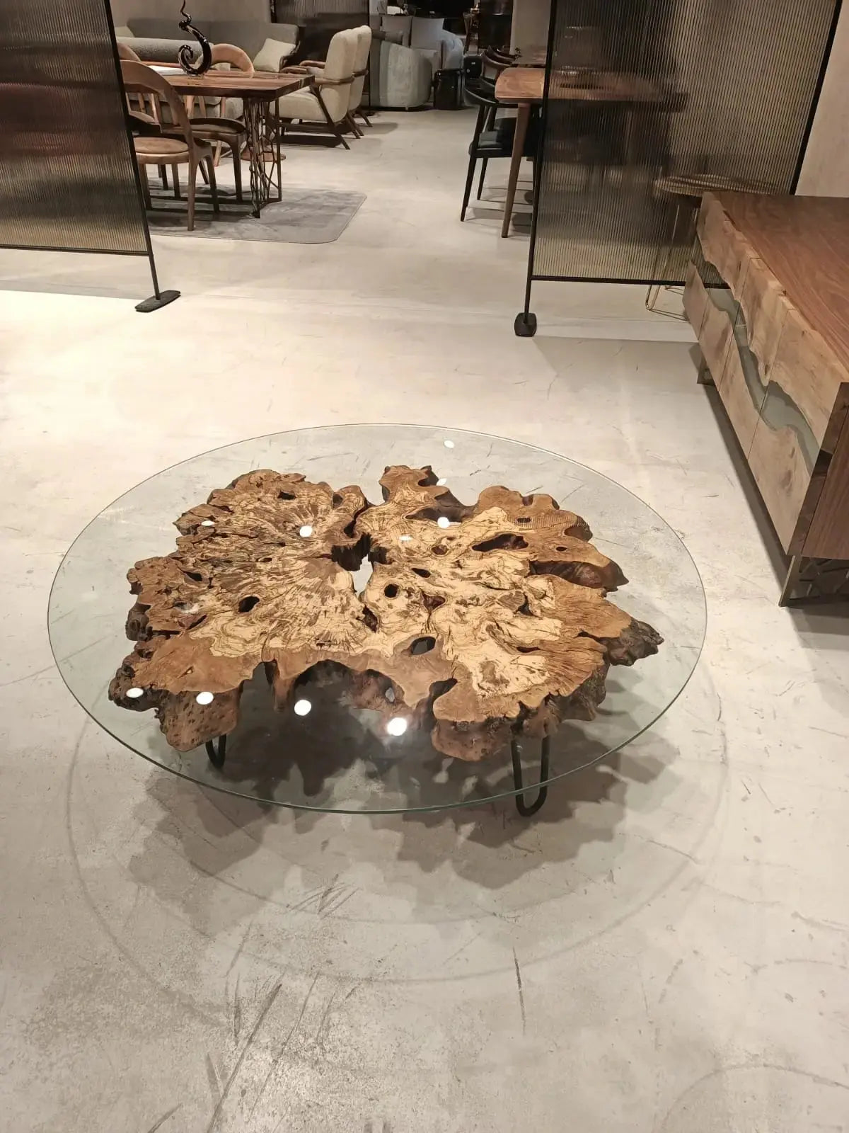 Olive Wood Rustic Coffee Table Featured Glass On Top