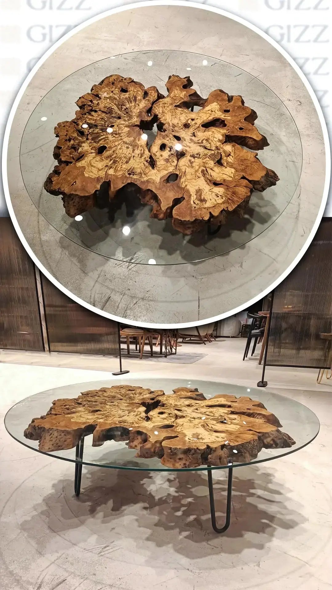 Olive Wood Rustic Coffee Table Featured Glass On Top