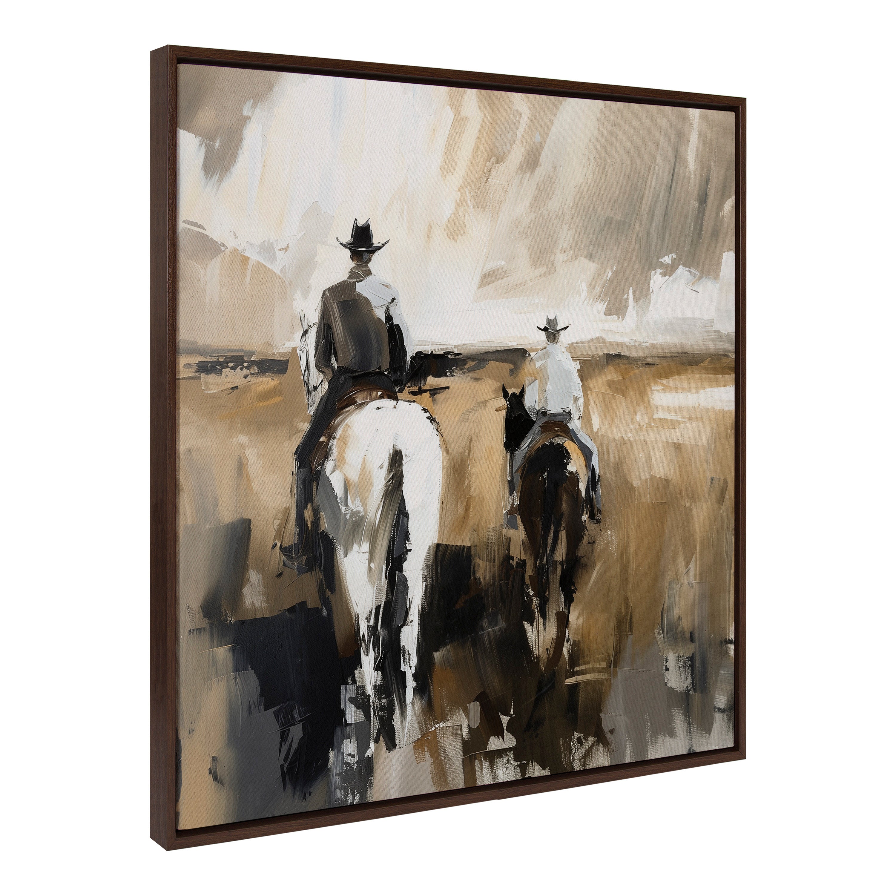 Sylvie Western Cowboy Horseback Ranch Abstract Neutral 2 Framed Canvas by The Creative Bunch Studio