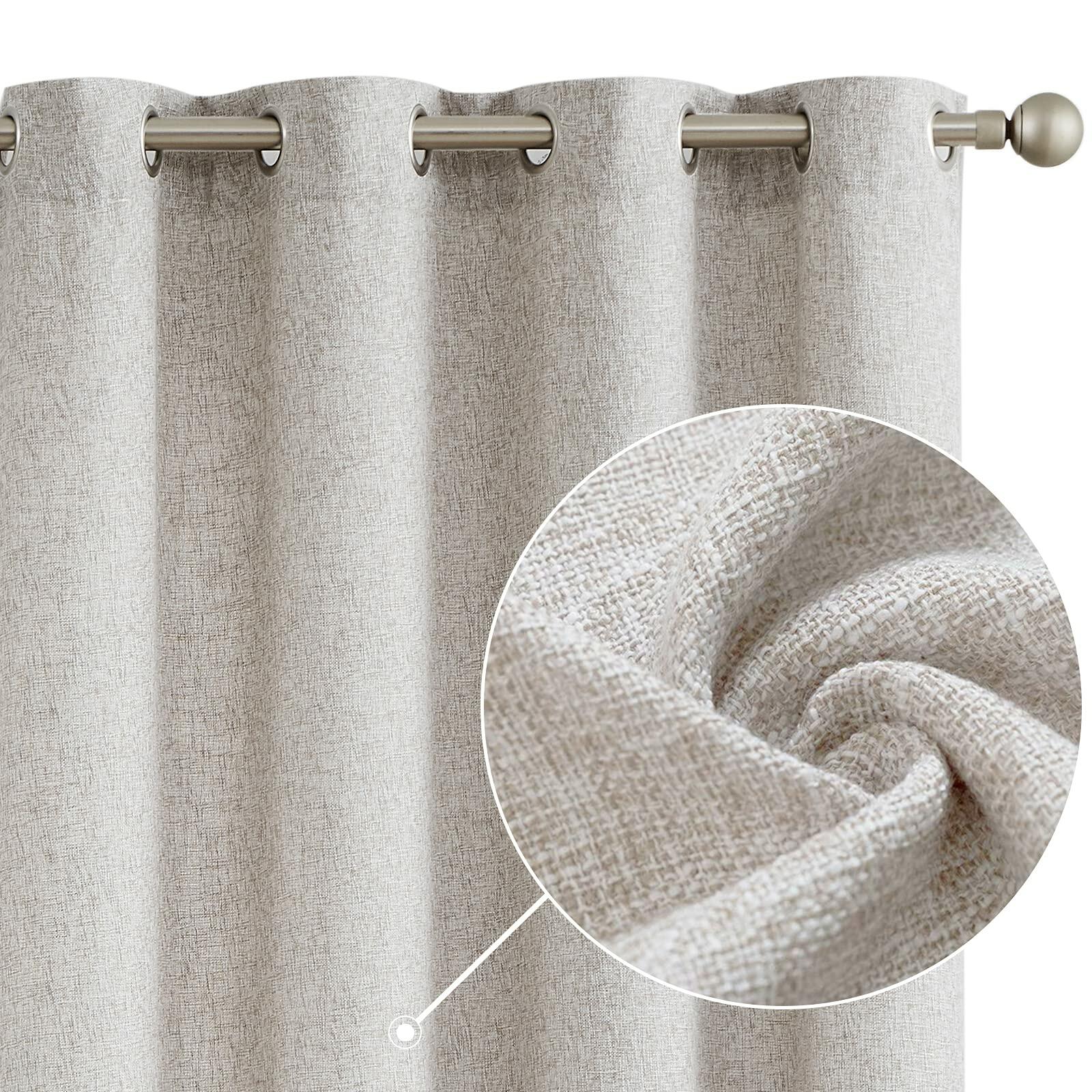 2pc Jinchan Faux Linen Burlap Curtains 63" Heathered Gray Grommet Panels