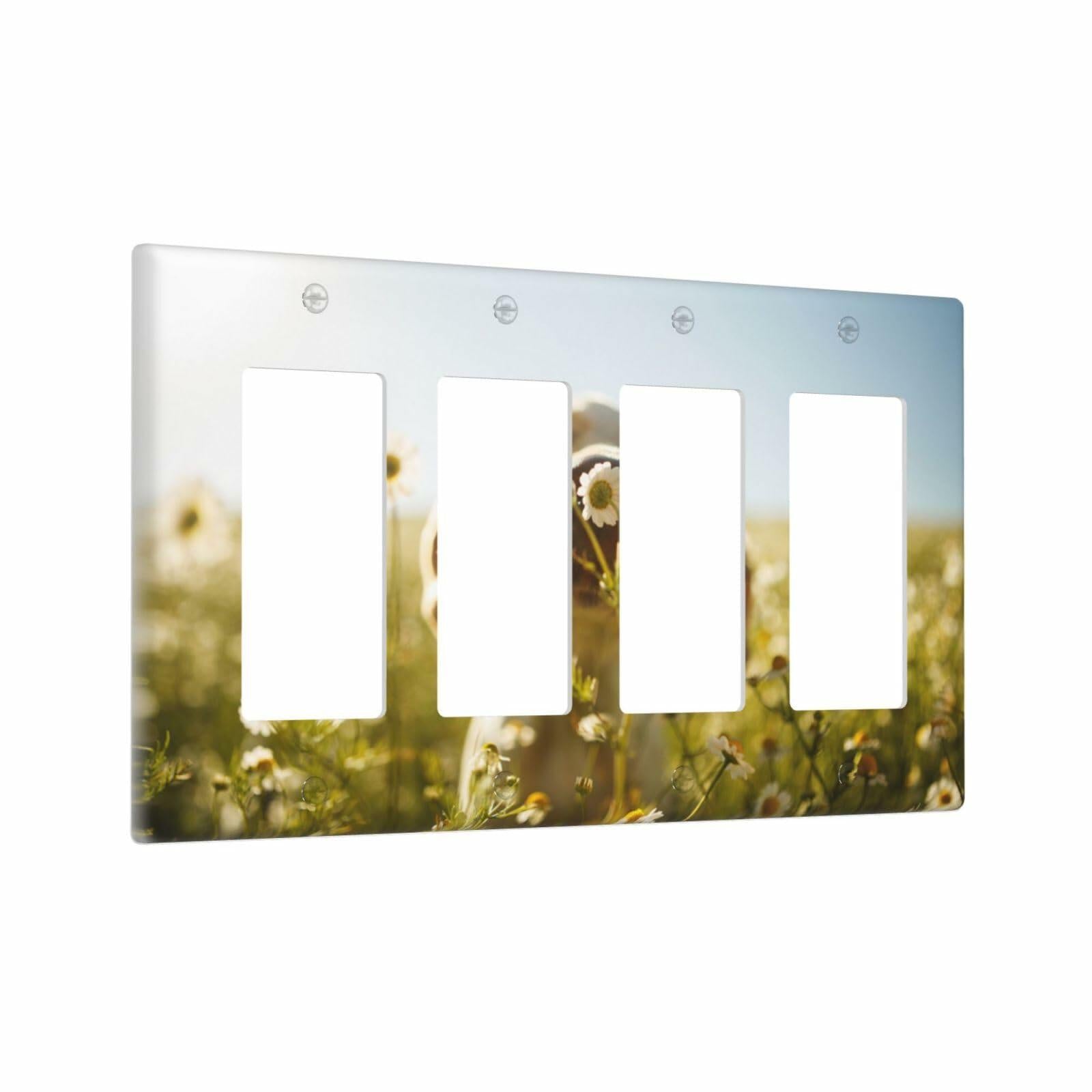 Wpshijia 4 Gang Light Switch Cover Wild Daisy Puppy Outdoor Wall Plate
