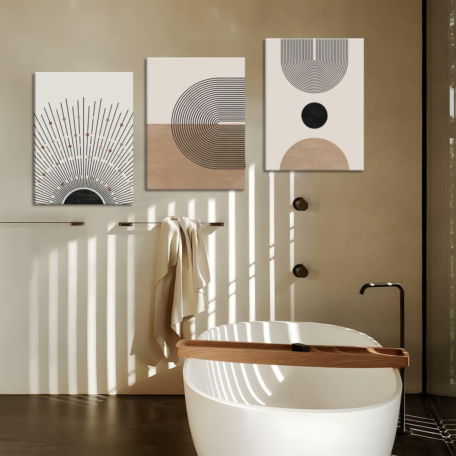 MANPPOP Mid Century Modern Canvas Wall Art Set 3 Black Beige 12x16 Inch