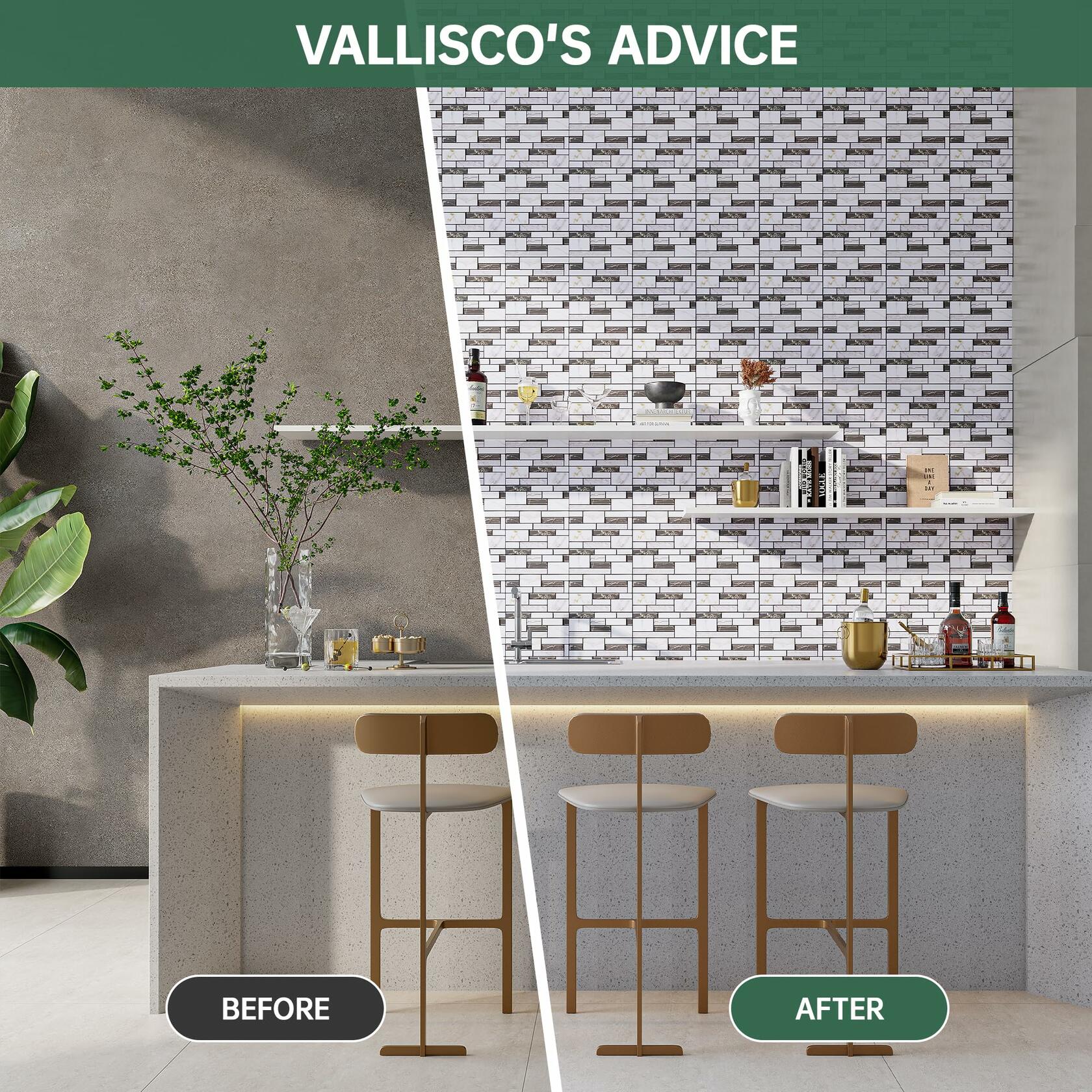 VallisCo 3D Faux Brick Wall Panel 12x12 Black White Marble 20 Pcs PVC