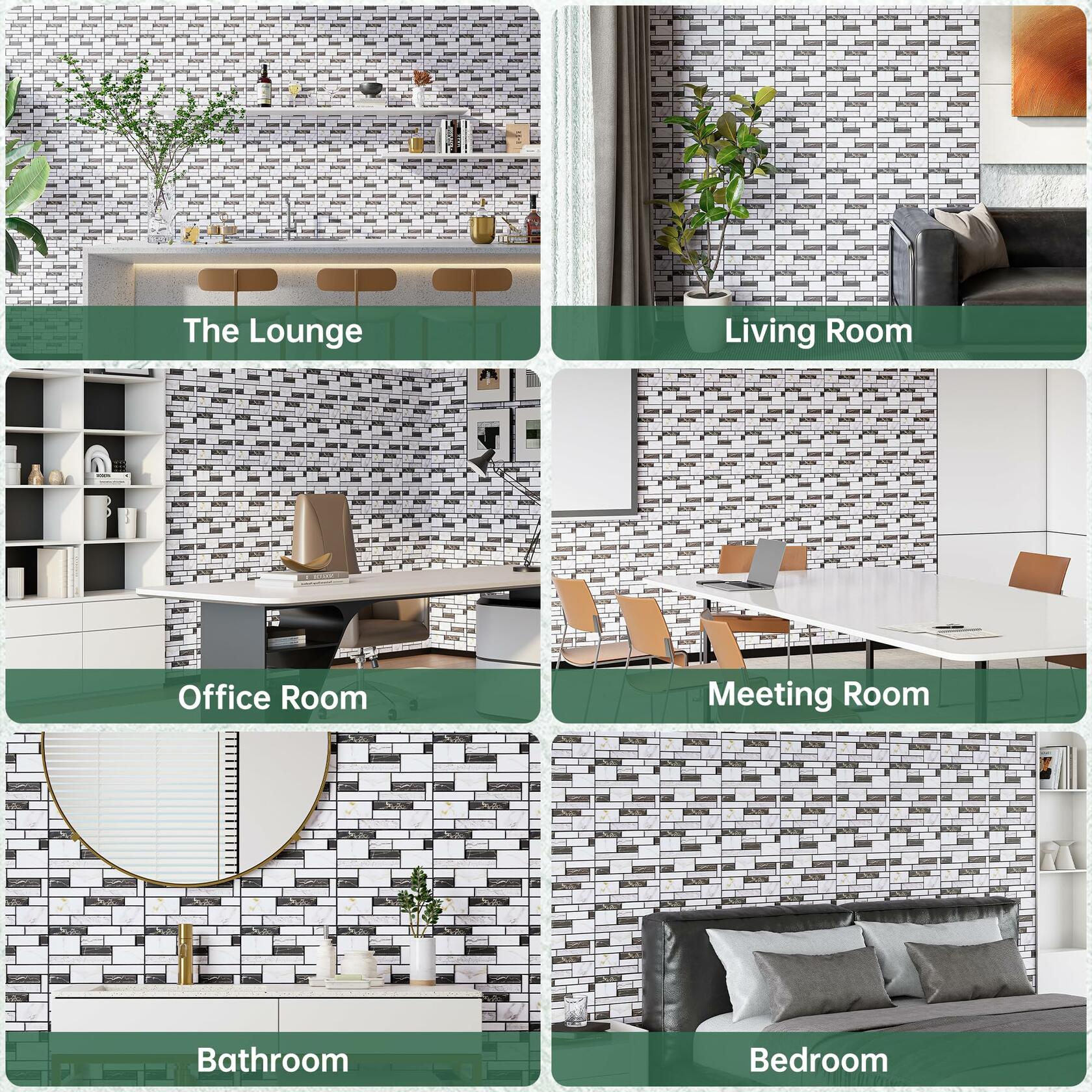 VallisCo 3D Faux Brick Wall Panel 12x12 Black White Marble 20 Pcs PVC