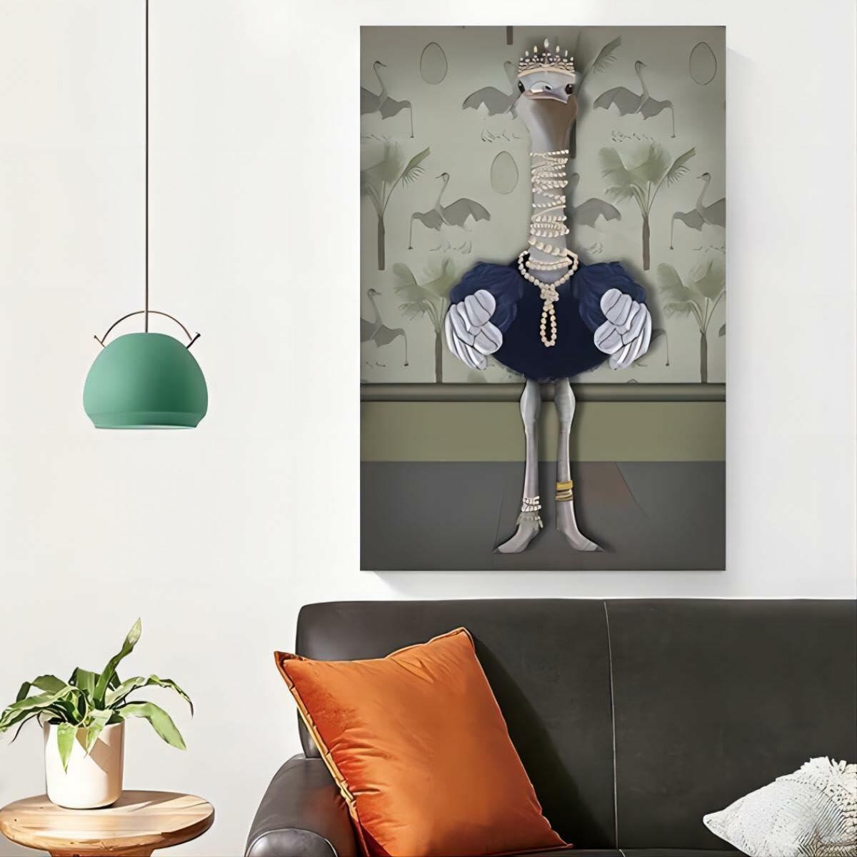 TRMSEJK Ostrich Pearl Animal Poster Wall Art Canvas 16x24in Green Unframed