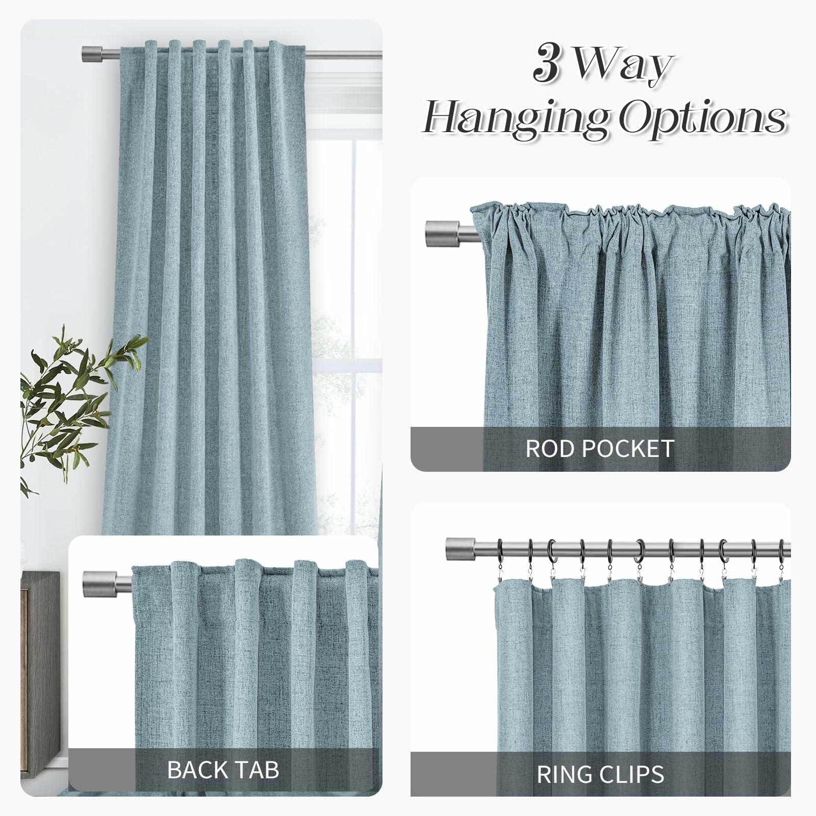PANGSINNE 63in Blackout Linen Curtains 2 Panels Dusty Blue 52x63in