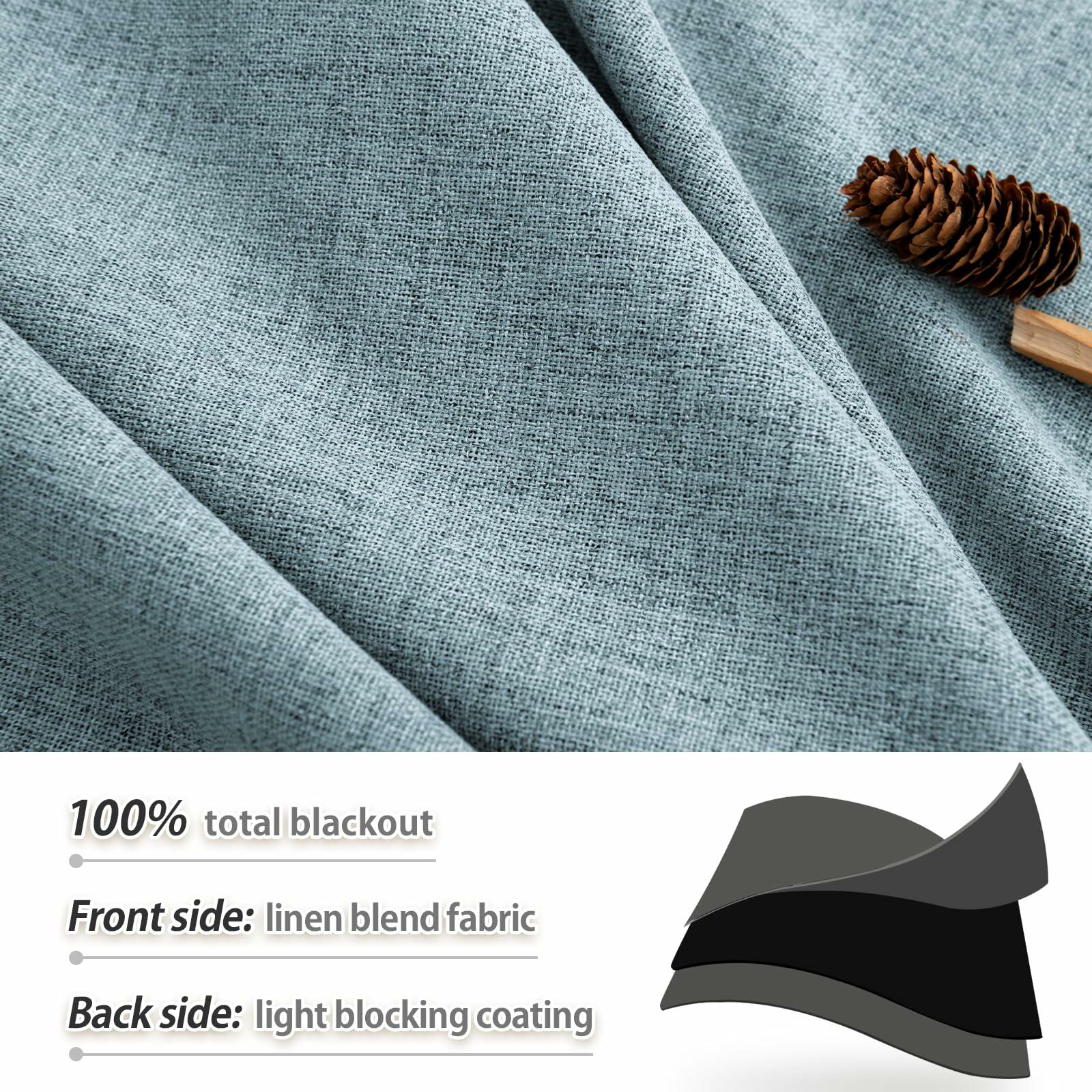 PANGSINNE 63in Blackout Linen Curtains 2 Panels Dusty Blue 52x63in
