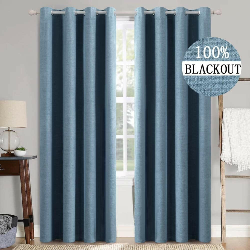 PANGSINNE 63in Blackout Linen Curtains 2 Panels Dusty Blue 52x63in
