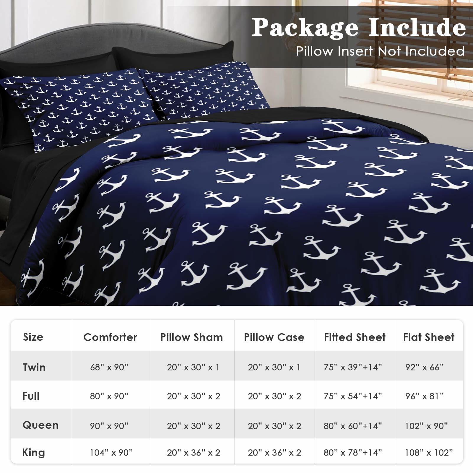 Pamnest Twin Comforter Set Nautical Navy Blue 5 Pcs Bedding Size Twin