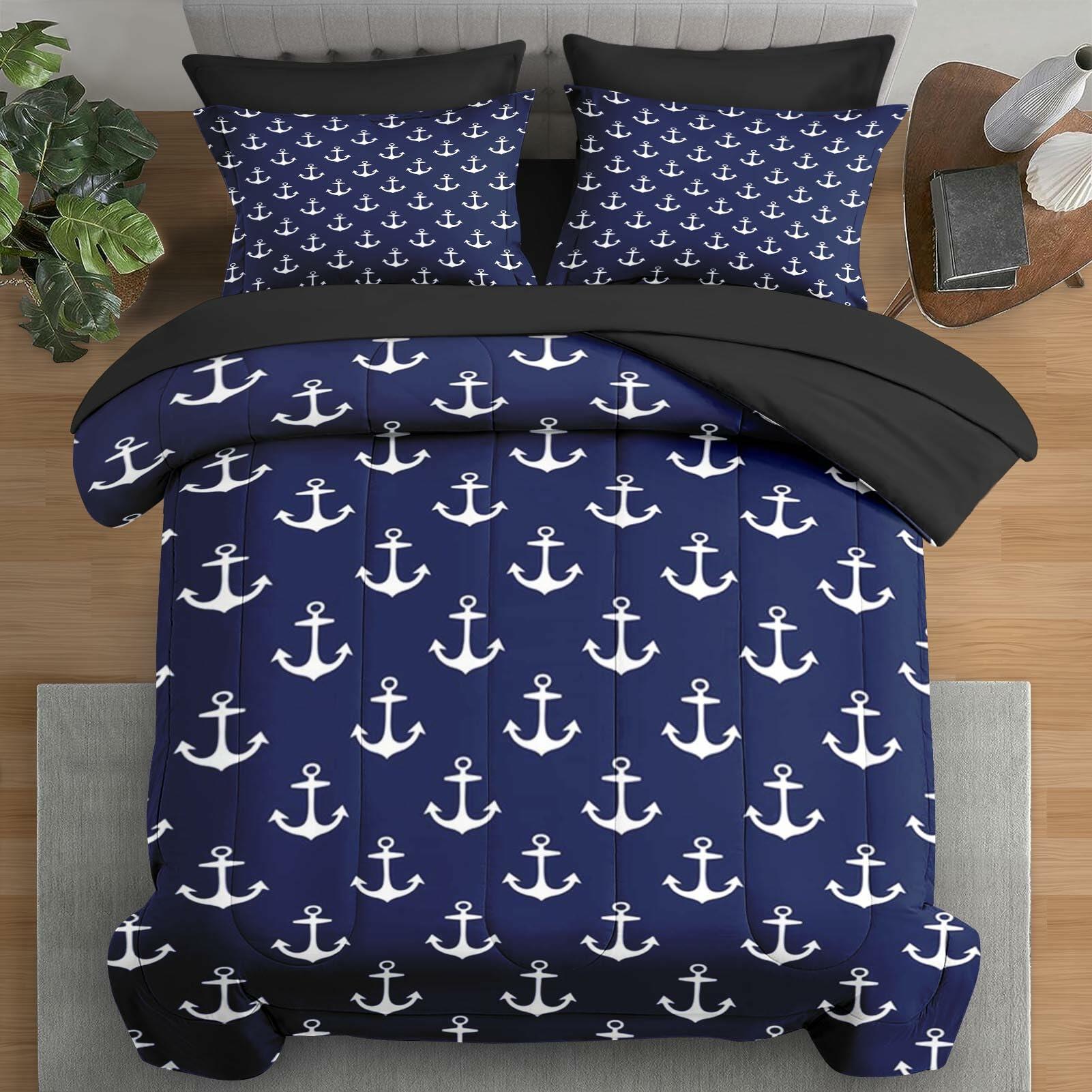 Pamnest Twin Comforter Set Nautical Navy Blue 5 Pcs Bedding Size Twin