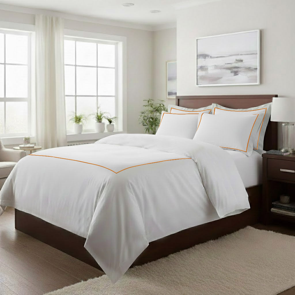 500TC Cotton Single Embroidery Sateen Solid Duvet Cover Set
