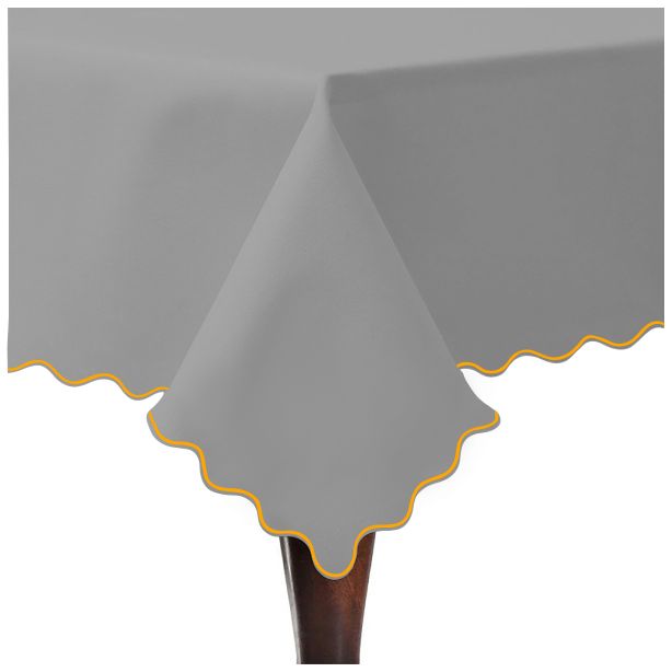 Scallop Embroidery Sateen Cotton Solid Table Cloth - Light Grey