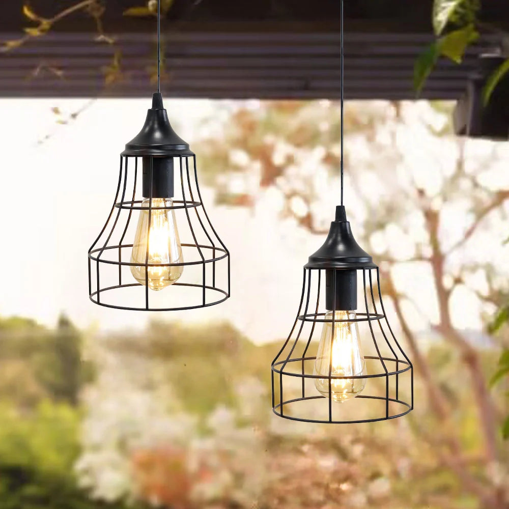 Set of 2 Metal Cage Hanging Lamps-1