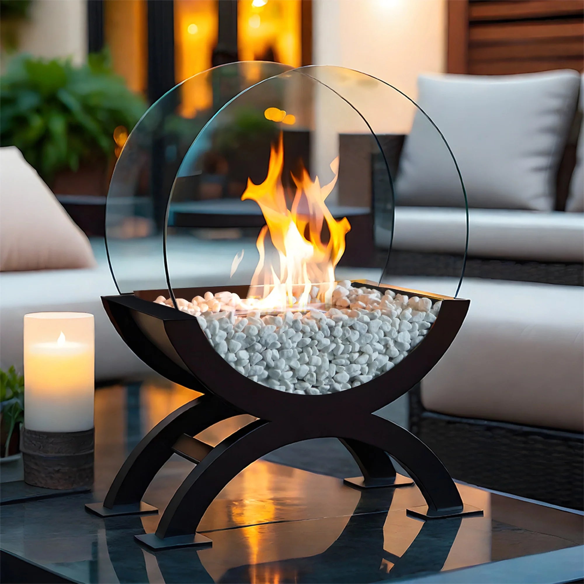 48cm H Portable Round Tabletop Fireplace-3