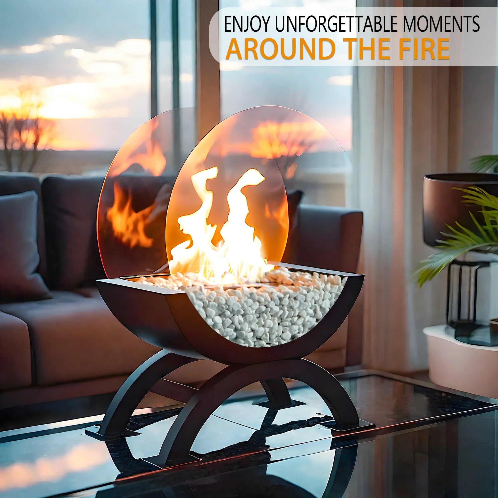 48cm H Portable Round Tabletop Fireplace-2