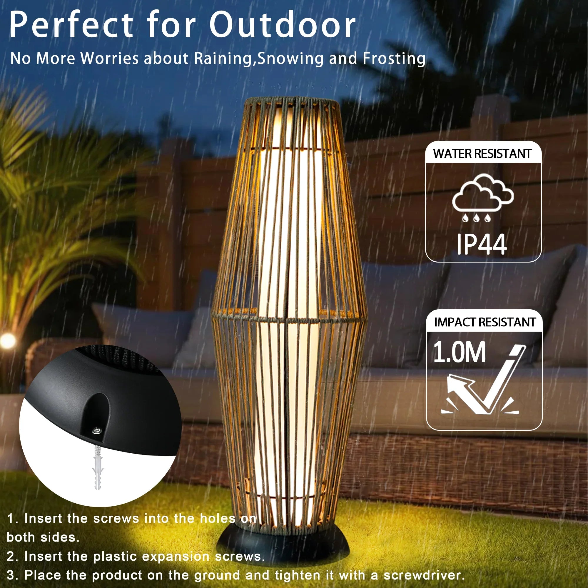 Outdoor Floor Lamp 2 Piece Solar Powered Lantern Wicker Solar Patio Lamp-2